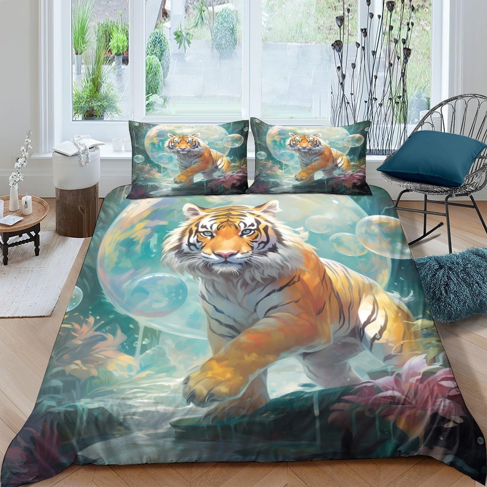Ctjqhvkz Style-3 3D Printed Tiger Jungle Fitted Sheet Microfiber Soft Bed Cover For Bedroom Guest Room Mattress Protection Decor Single（135X200cm）