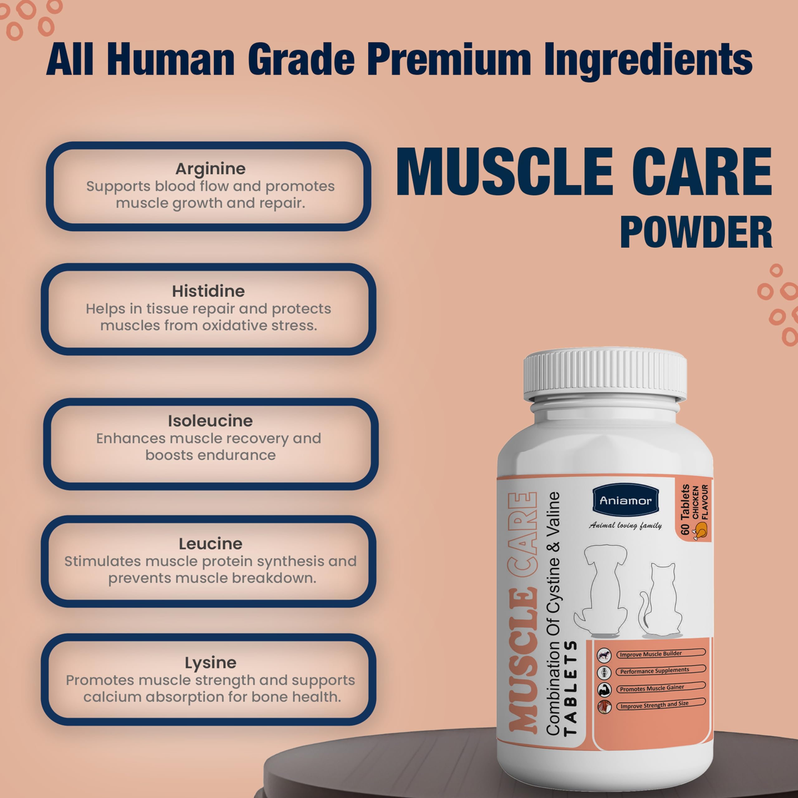Aniamor Muscle Care Tablets for Dogs and Cats | Supports Muscle Strength and Mobility | Dogs and Cats Supplement | Chicken Flavour | for All Life Stages | 60 Tablets — Amazon image 5