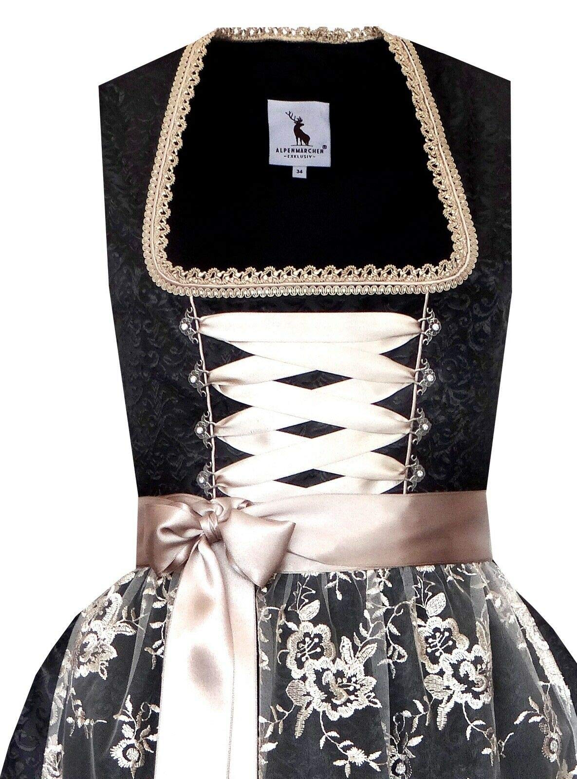 Alpenmärchen Midi Dirndl aus Exklusiver Kollektion inkl. Spitzenschürze Gr.32-56 - ALM664