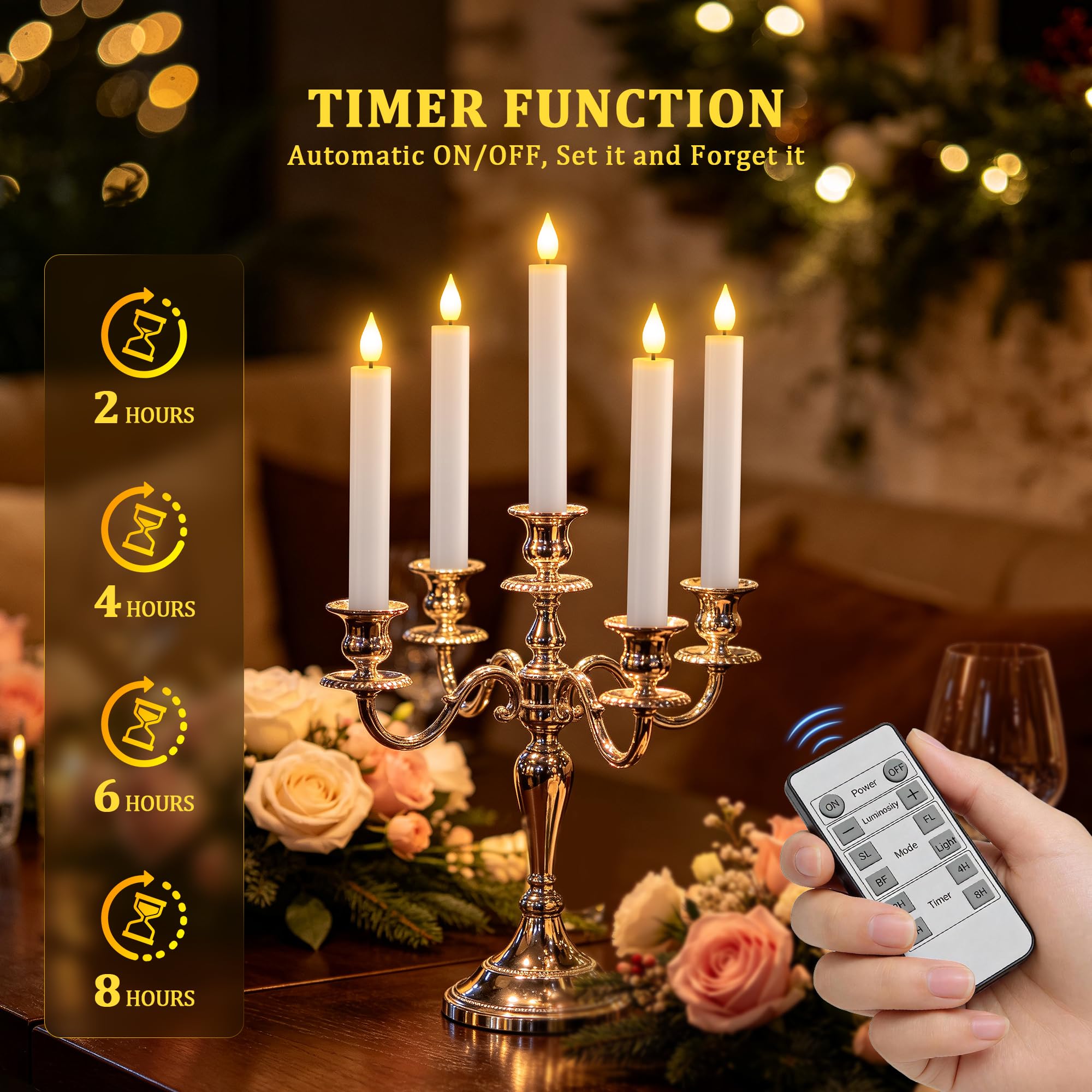 SoulBay 10er LED Kerzen Aufladbar mit Fernbedienung & TImer & Ladestation | 17cm LED Stabkerzen Flackernde Flamme, USB-C Wiederaufladbare Elektrische Kerzen für Wohnzimmer Halloween Deko Weihnachten