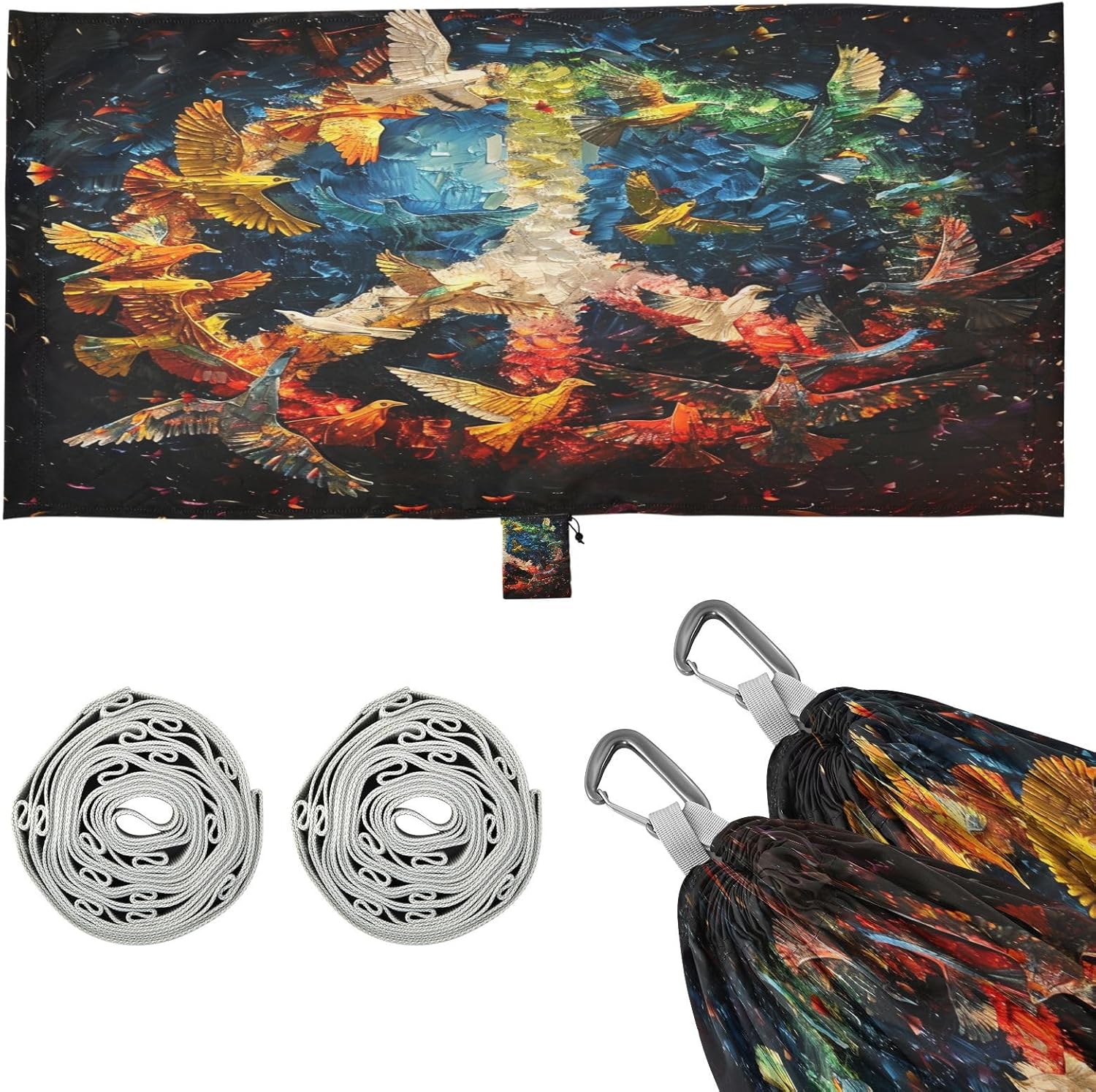 ALAZA Peace and Love Sign Doves Camping Hammocks Single or 2 Person 500 lbs Portable Parachute Travel Hammock w/Tree Straps for Hiking Backpacking Indoor Outdoor