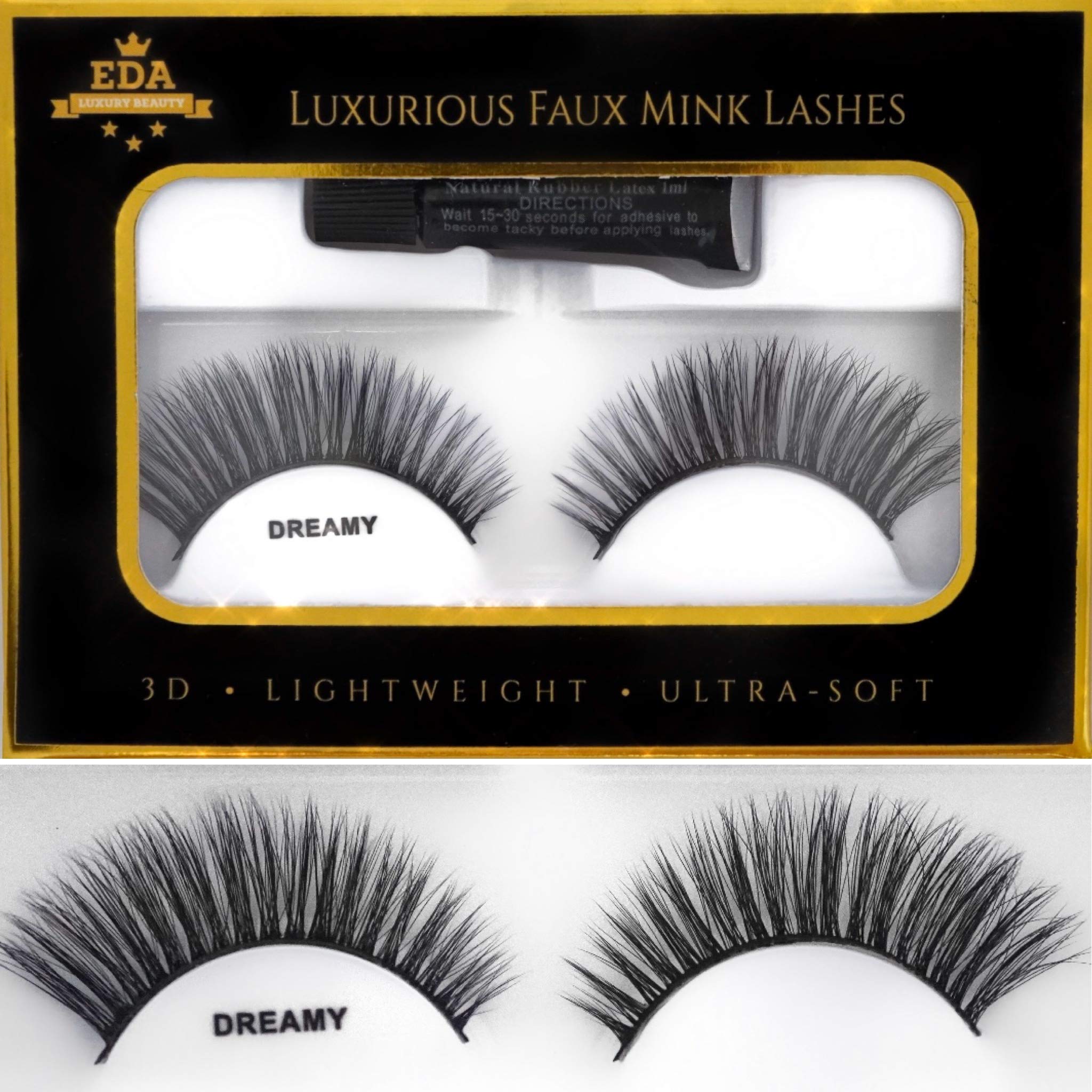 EDA LUXURY BEAUTYDREAMY 3D False Eyelashes Full Volume Natural Lashes Cat Eye Extra Long Length Eyelash Extensions Faux Mink Fake Eyelashes Vegan Cruelty Free