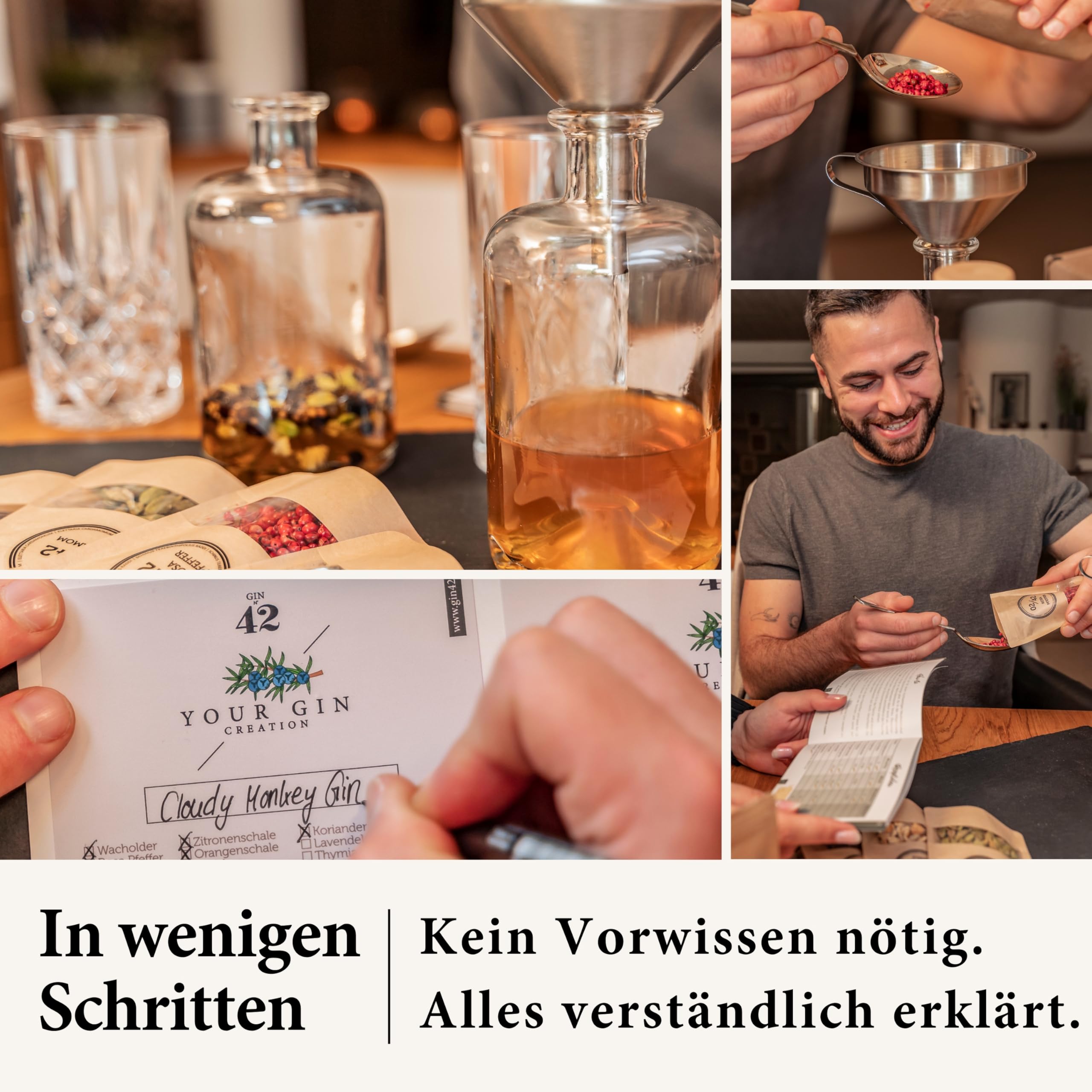 Gin Set zum Selbermachen inkl. ALKOHOL - DIY Gin Geschenkset für Frauen und Männer - Gin Baukasten mit ausgewählten Botanicals und Gewürze - Die Geschenkidee mit Alkohol - Gin Probierset