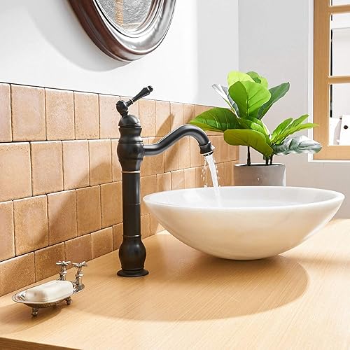 Miniatura 2 de Llave mezcladora monocomando para lavabo de baño con cascada Aquafaucet, grifería de bronce aceitado ORB a la altura del cuerpo., 9310-ORB
