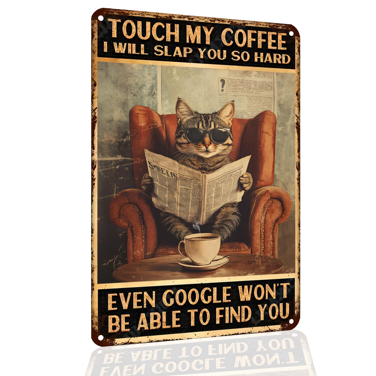 Funny Cat Sign Vintage Coffee Sign Touch My Coffee, Coffee Bar Decor Gift for Coffee Lovers 8x12 Inch