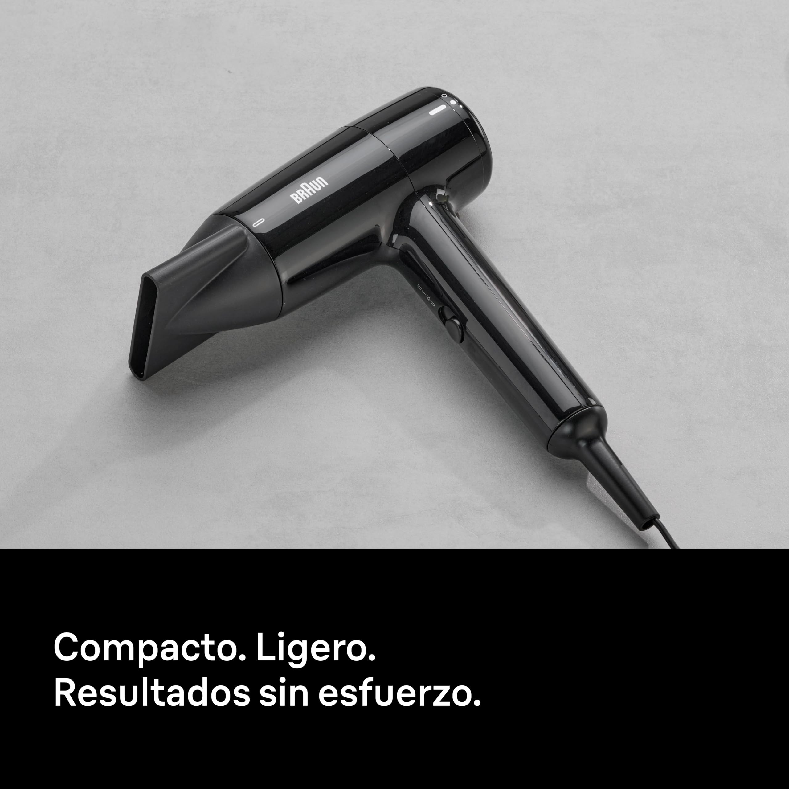 Secador de pelo Braun HD1.5, secador compacto y ligero con boquilla de secado para todo tipo de cabello, 1800 W con 3 combinaciones de temperatura/velocidad, acabado negro brillante – BRHD150E