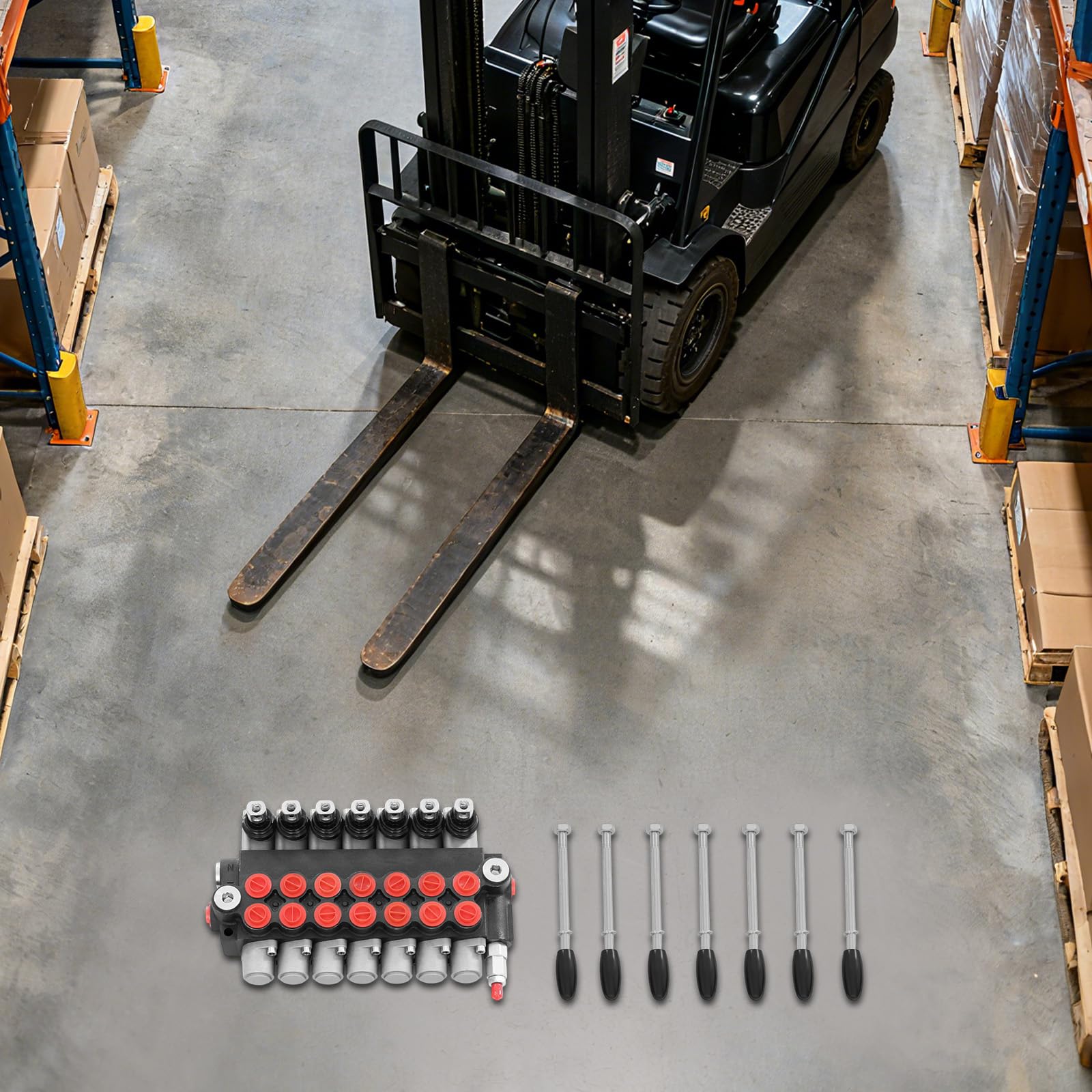 Distributeur hydraulique 7 tiroirs 49 L/min 315 bar manuel | Fonte graphite; Leviers à rappel; Clapet anti-retour; Soupape réglable; Centre ouvert; Raccords BSPP 1/2"