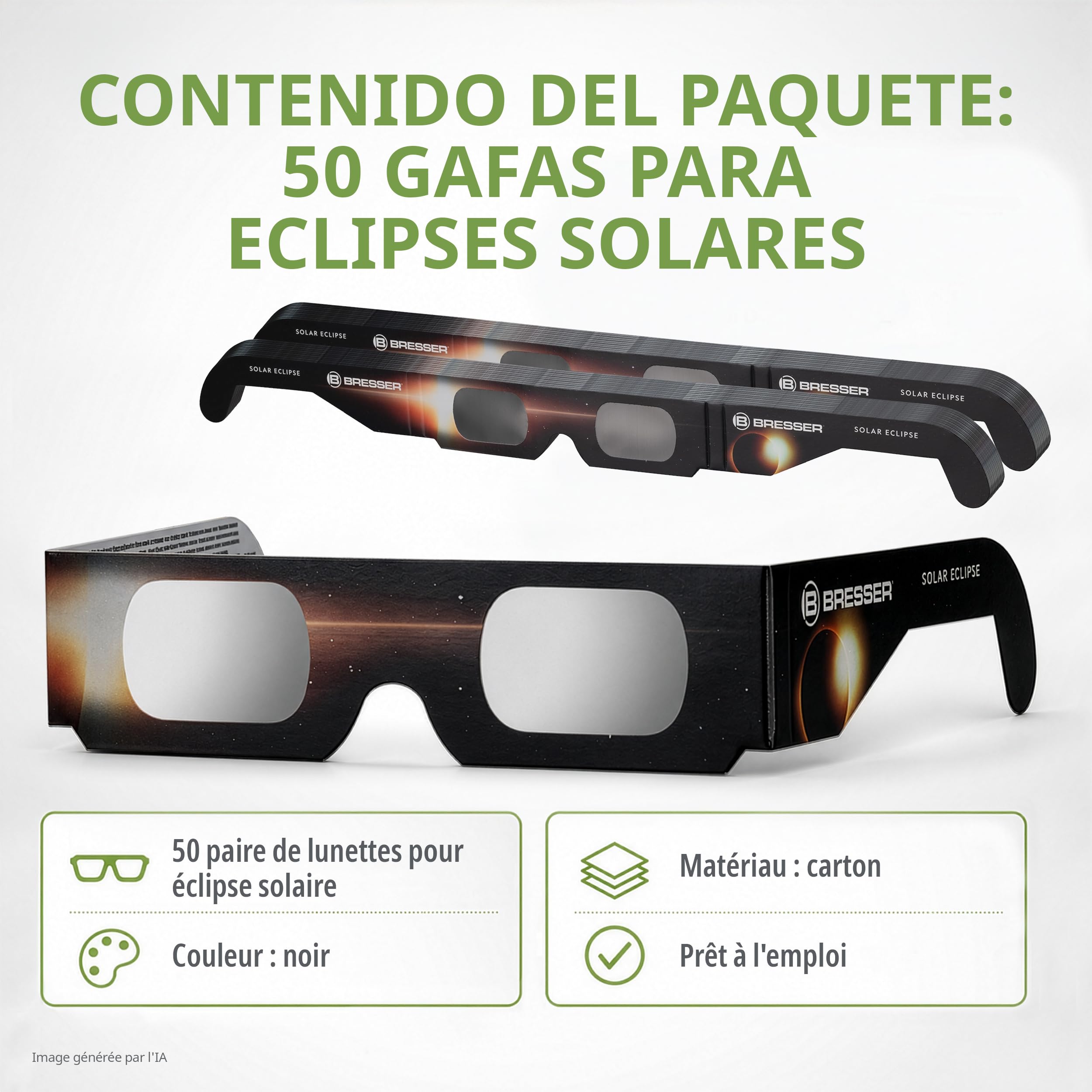 BRESSER Lunettes Eclipse Solaire certifiée CE ISO 12312-2 lot de 50 | Bresser Lunettes Eclipse Solaire certifiée CE ISO 12312-2 lot de 50