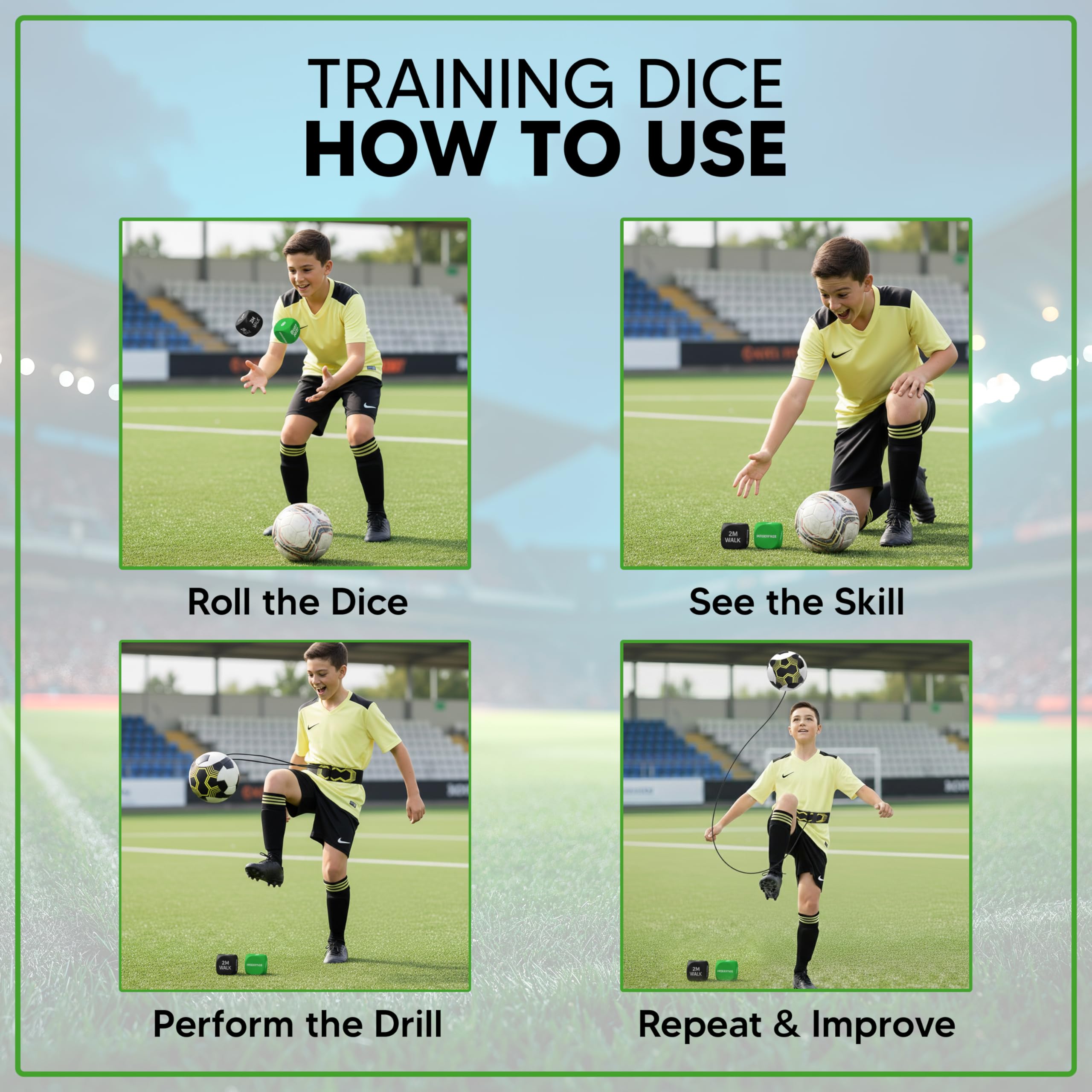 Football Training Dice with Football Kick Trainer, Green, Small - Image 3