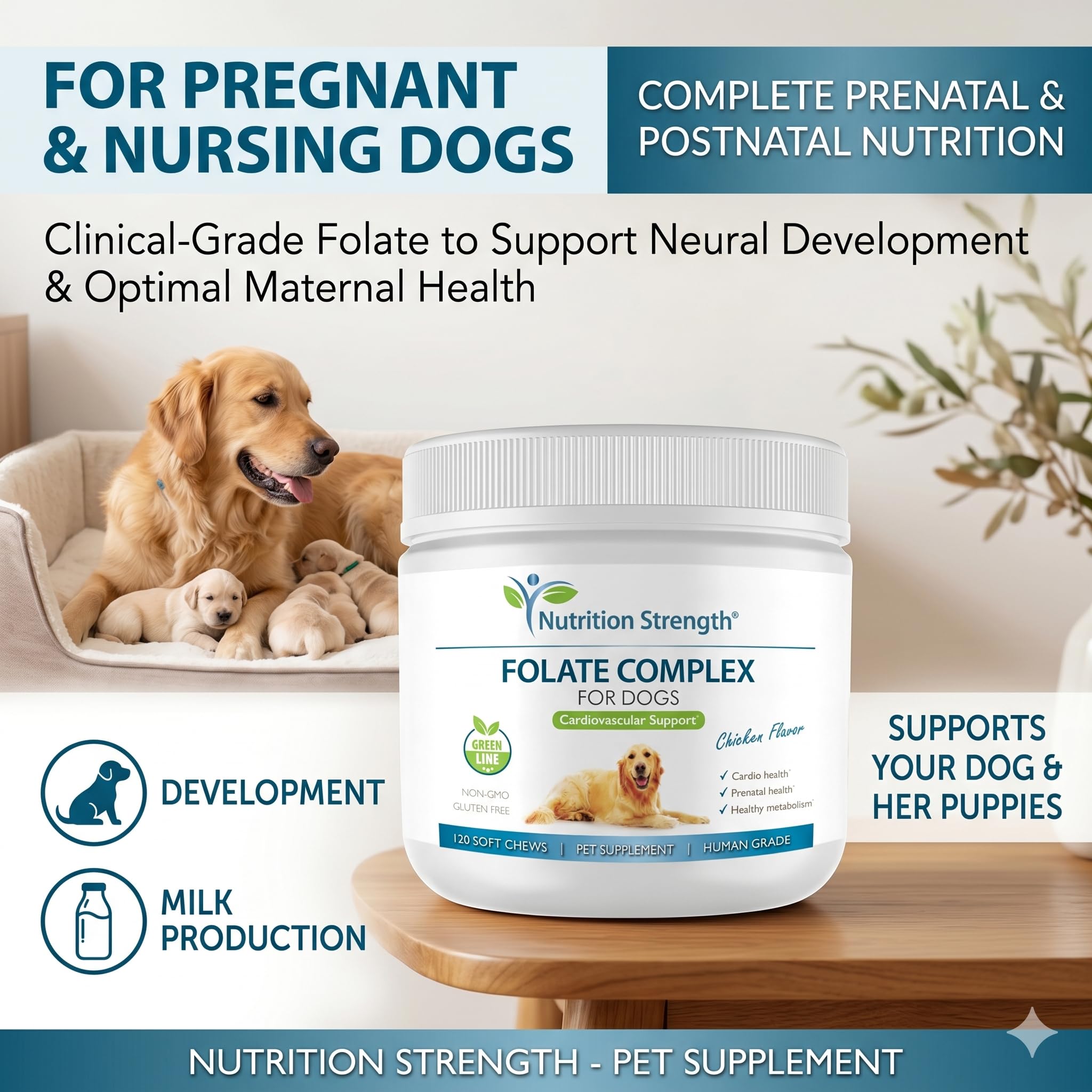 Folate for Dogs to Promote Cardiovascular & Prenatal Health, Support DNA Synthesis & Cell Maintenance, Folic Acid for Dogs with Zinc, Biotin, Iron & Vitamin B12, 120 Soft Chews — Amazon image 6