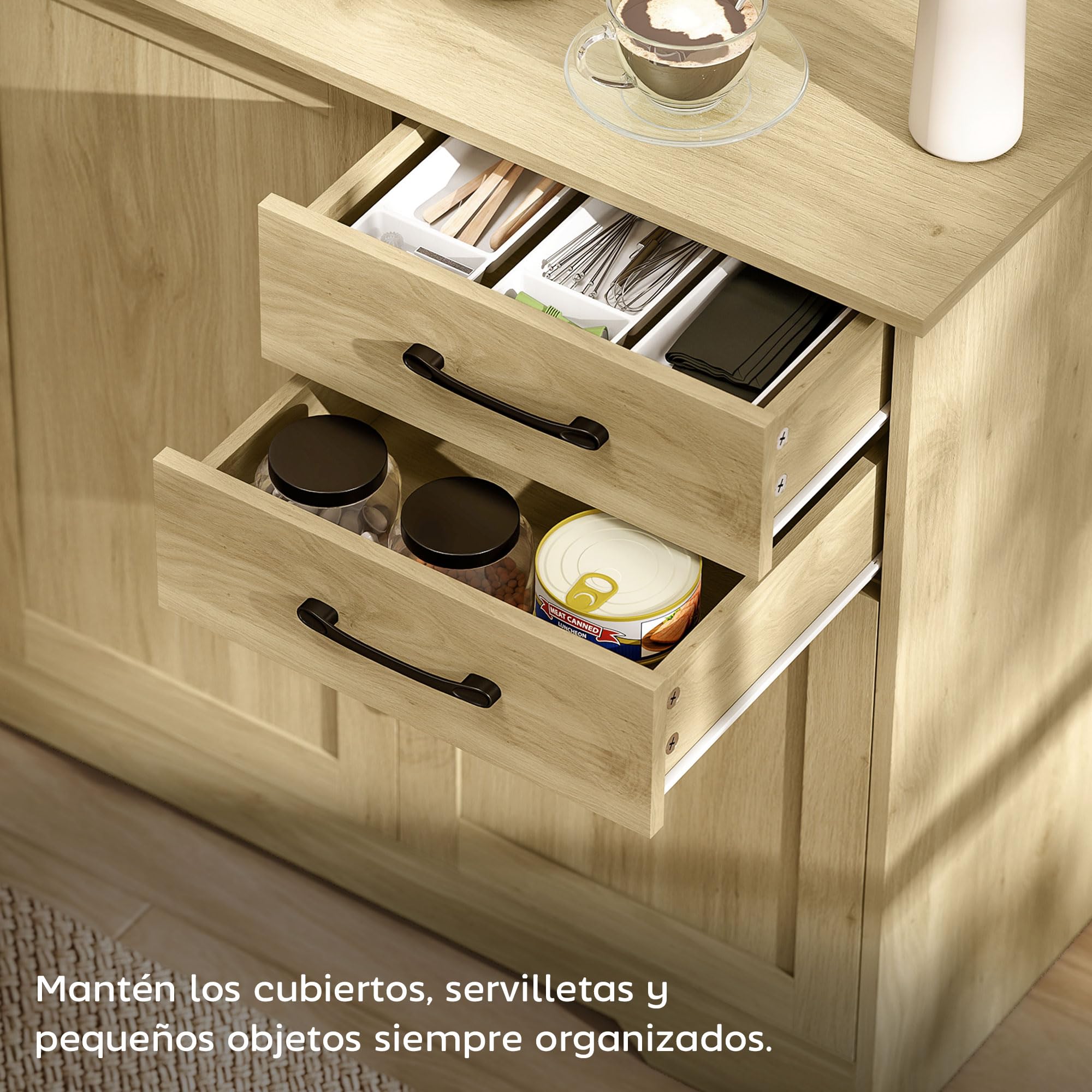 HOMCOM Aparador 3 Puertas, Aparador para Salón Rústico Moderno, con 2 Cajones, Estante Ajustable, Bisagra Cierre Suave, para Comedor, Entrada, Dormitorio, Natural, 120x38x79 cm