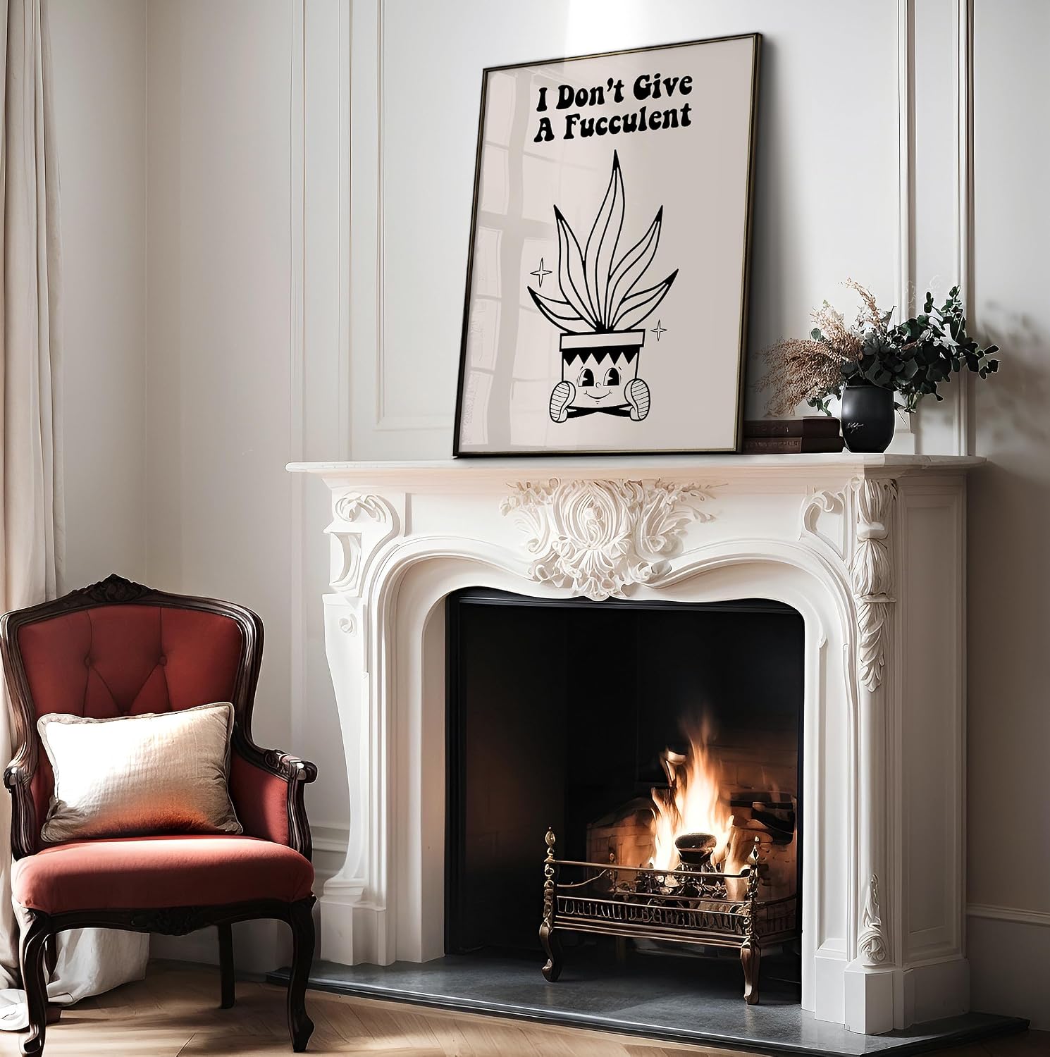 Poster Master I Don't Give A Fucculent Poster - Retro Succulent Print - Funky Art - Cute Flower Design - Black Preppy Artwork - Humorous Design - Funny Living Room or Office Decor - 8x10 UNFRAMED