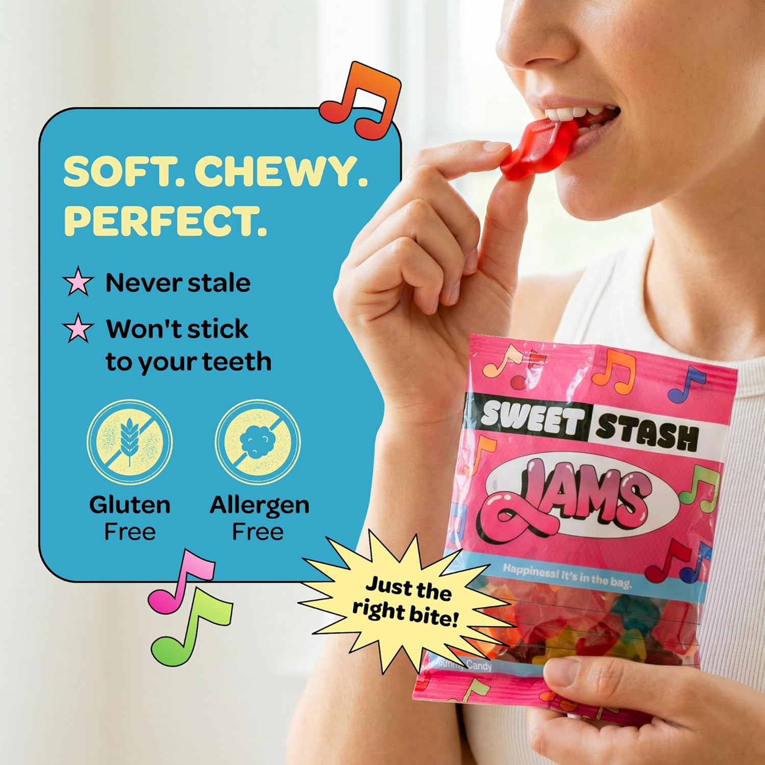 Sweet Stash Jams 3 Pack Fruit Gummies – 6 Flavor Mix Gluten Free Gummies Made with Natural Ingredients – Music Inspired Gummy Snacks, No Synthetic Dye, 90 Calories per Serving