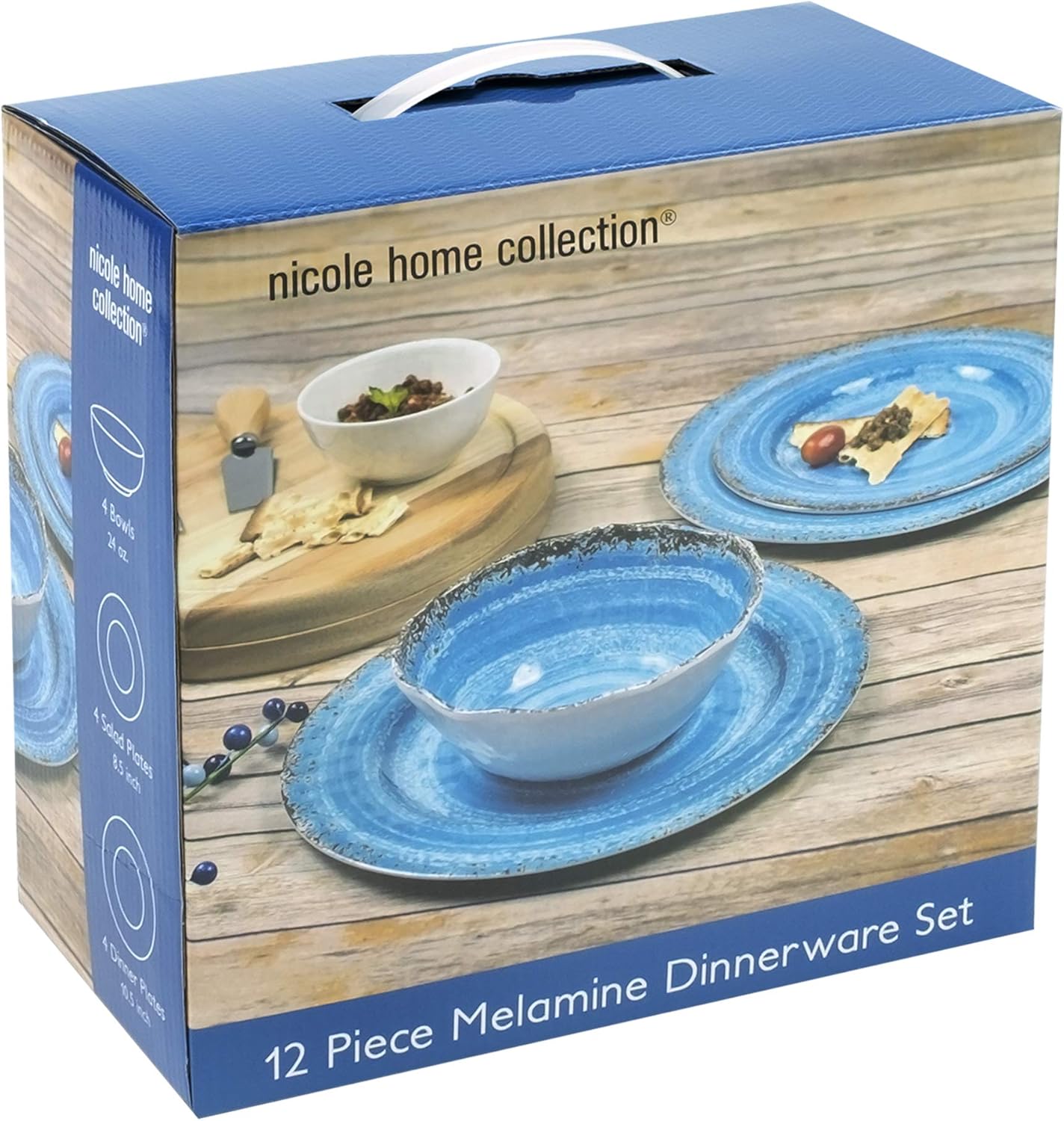 12-Piece Melamine Dinnerware Set - for Outdoor/Indoor Use, Shatterproof, Lightweight, BPA Free, Service for 4 Rustic Blue : Home & Kitchen