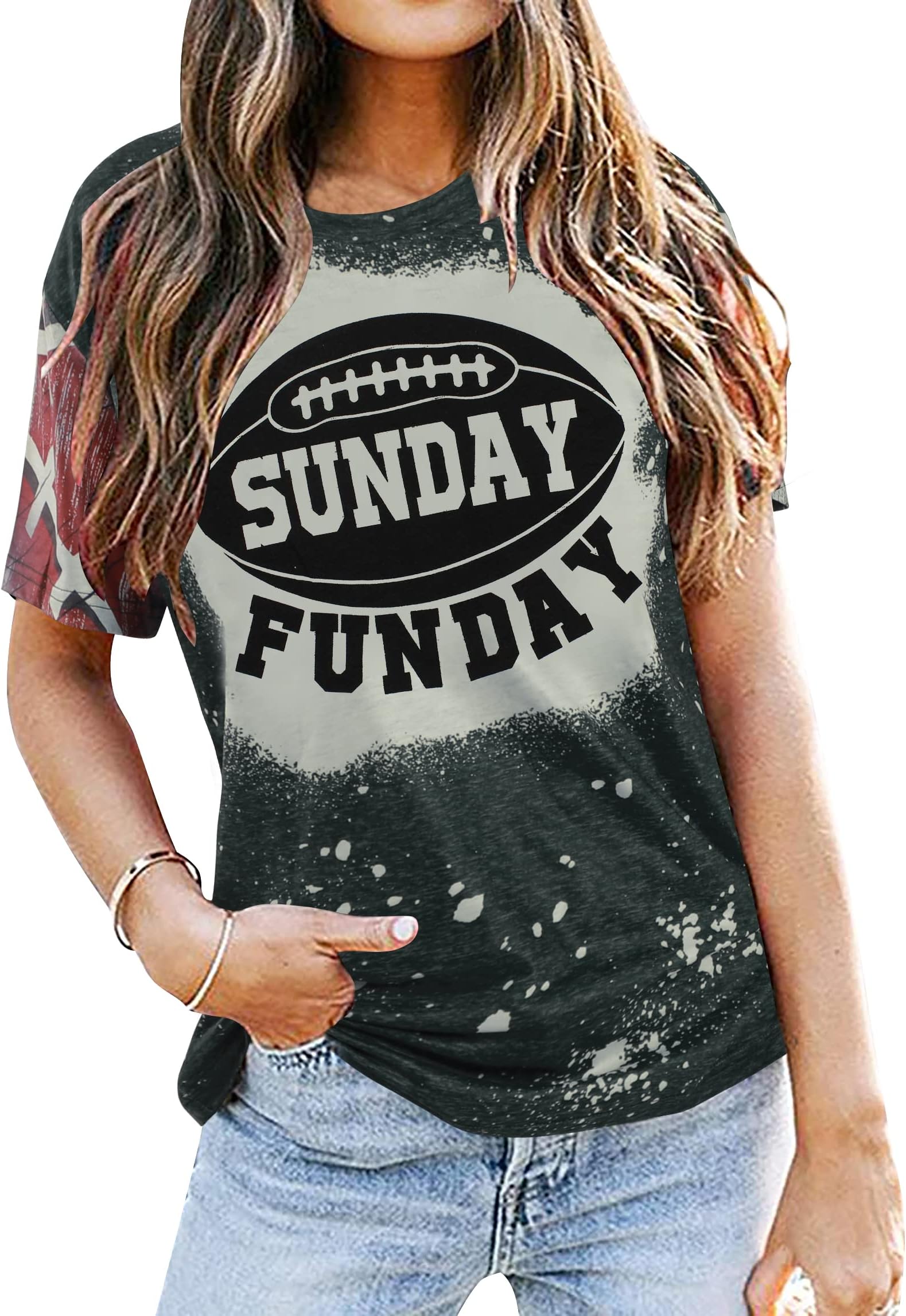 LUKYCILDWomen Sunday Funday Football Sport T-Shirt Short Sleeve Casual Letter Print Shirt Top