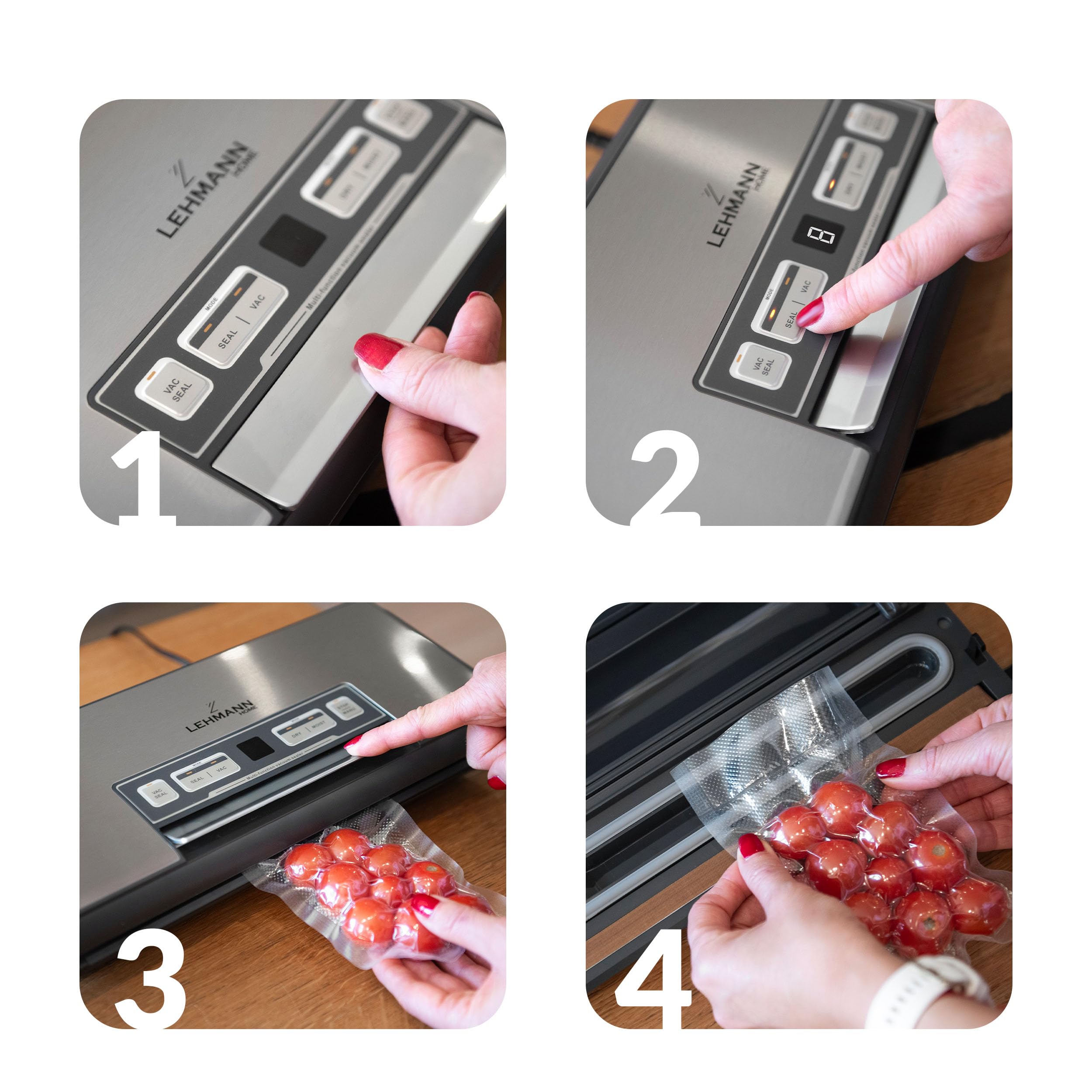 LEHMANN Macchina Sottovuoto Alimenti, Macchine Sottovuoto per Alimenti Secchi e Umidi, 5 Modalità, Conservazione Prolungata Alimentare, Saldatura Lunga 30 cm, Taglierina, Tubo di Aspirazione incl.