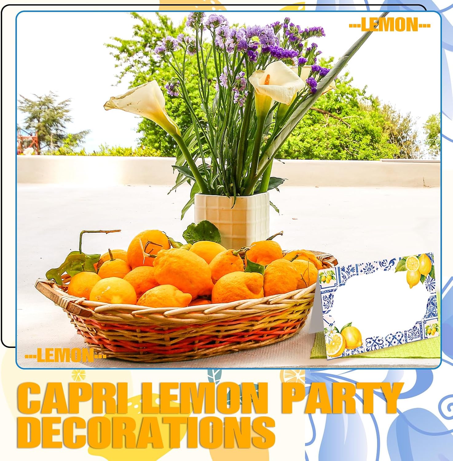 Jetec 48 Pcs Capri Lemon Place Cards Yellow and Blue Tile Table Name Cards