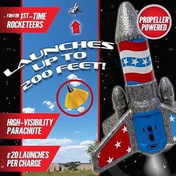 Hyper Drive SkyTwister Rocket Rechargeable Electric Launch Rocket With Parachute Deploy Flies Up To 200 Feet Safe Toy For Kids Ages 8+ Fully Self-Contained Launch Kit
