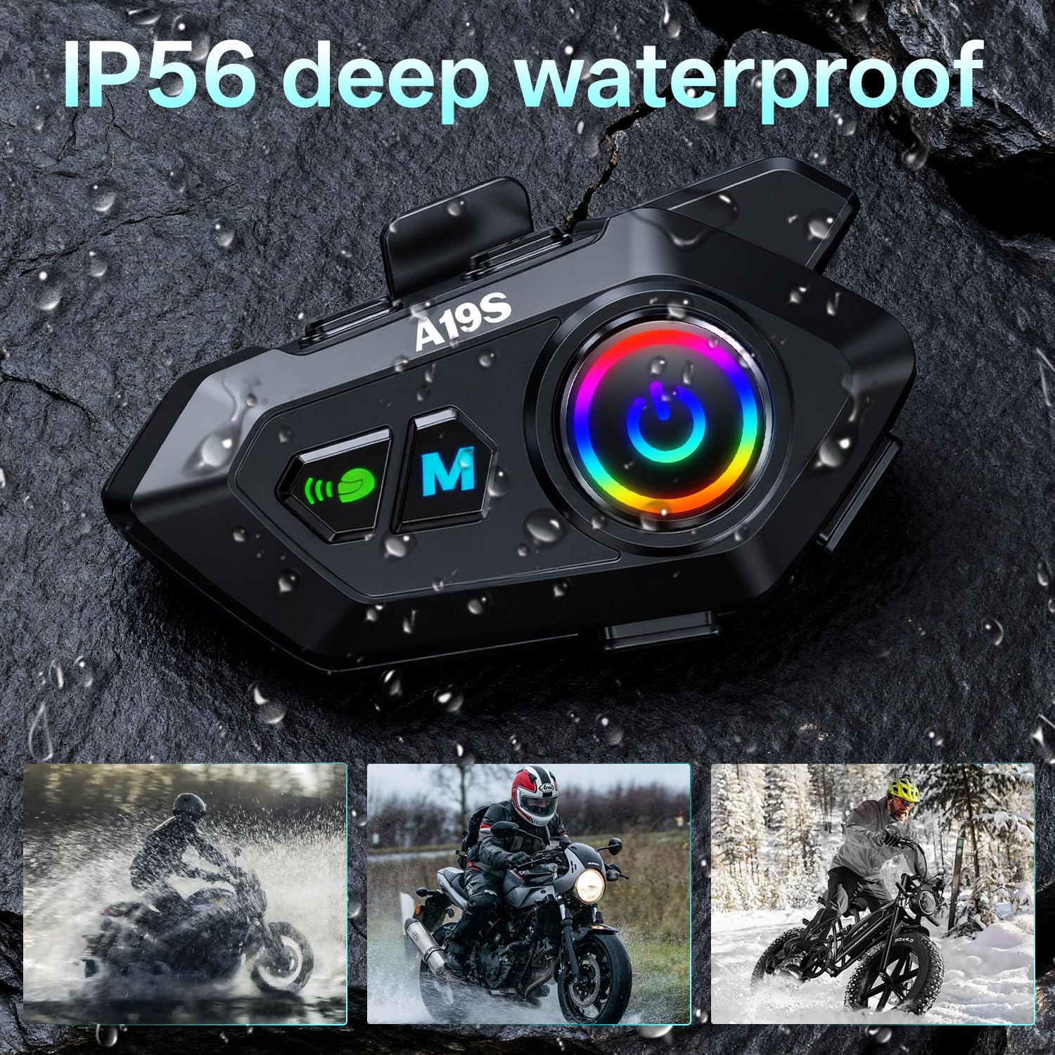 Altoparlanti per casco da moto, condivisione di musica, doppia cancellazione del rumore, cuffie con bassi forti, altoparlanti impermeabili IPX6, compatibili con tutti i caschi, 1200 mAh