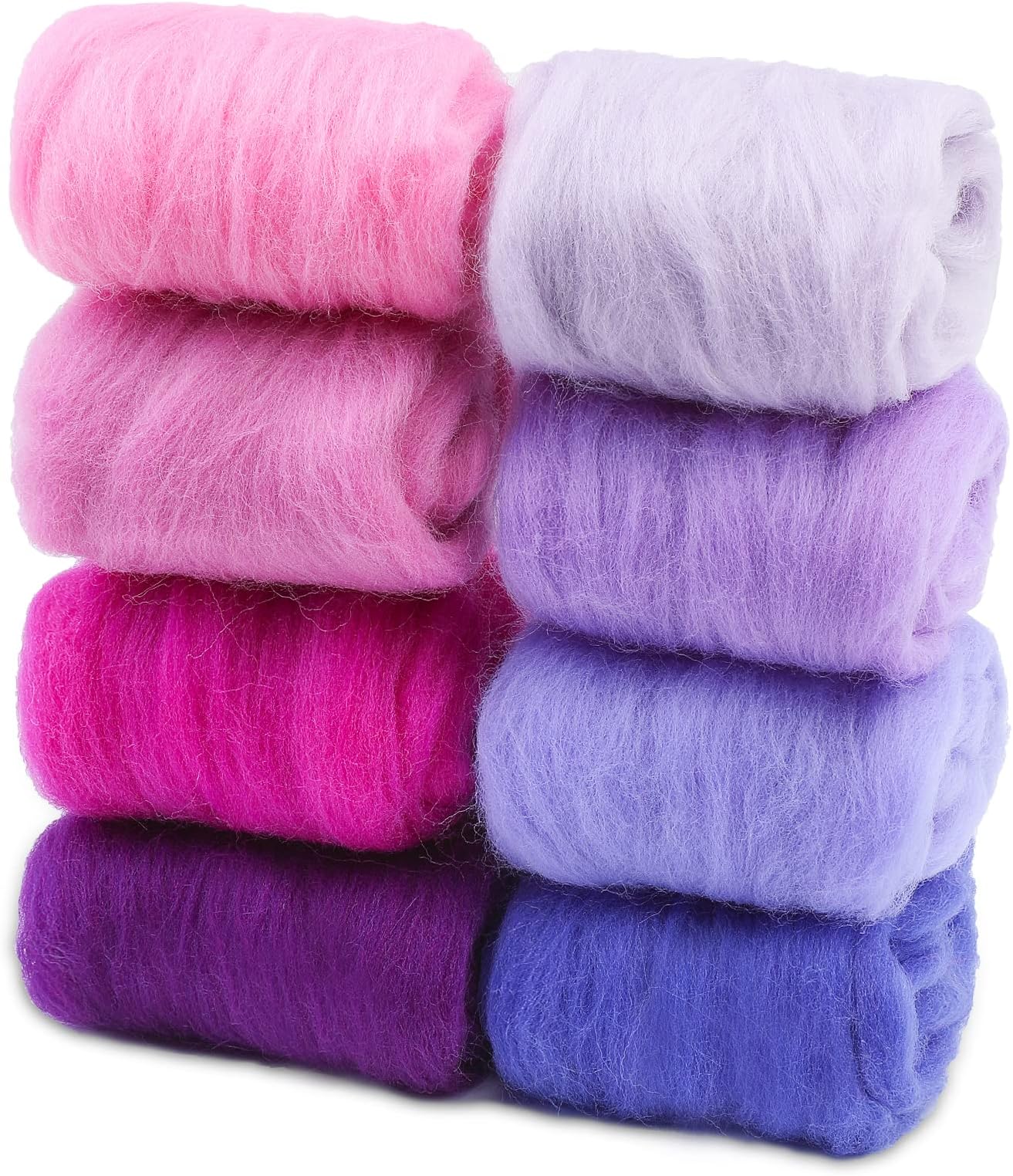WONVOC Needle Felting Wool 80 g, 8 Colors Nature Wool Roving, Wool Roving for Needle Felting, for DIY Craft Materials and Felting Wool Lovers, 10g/Color, Purple
