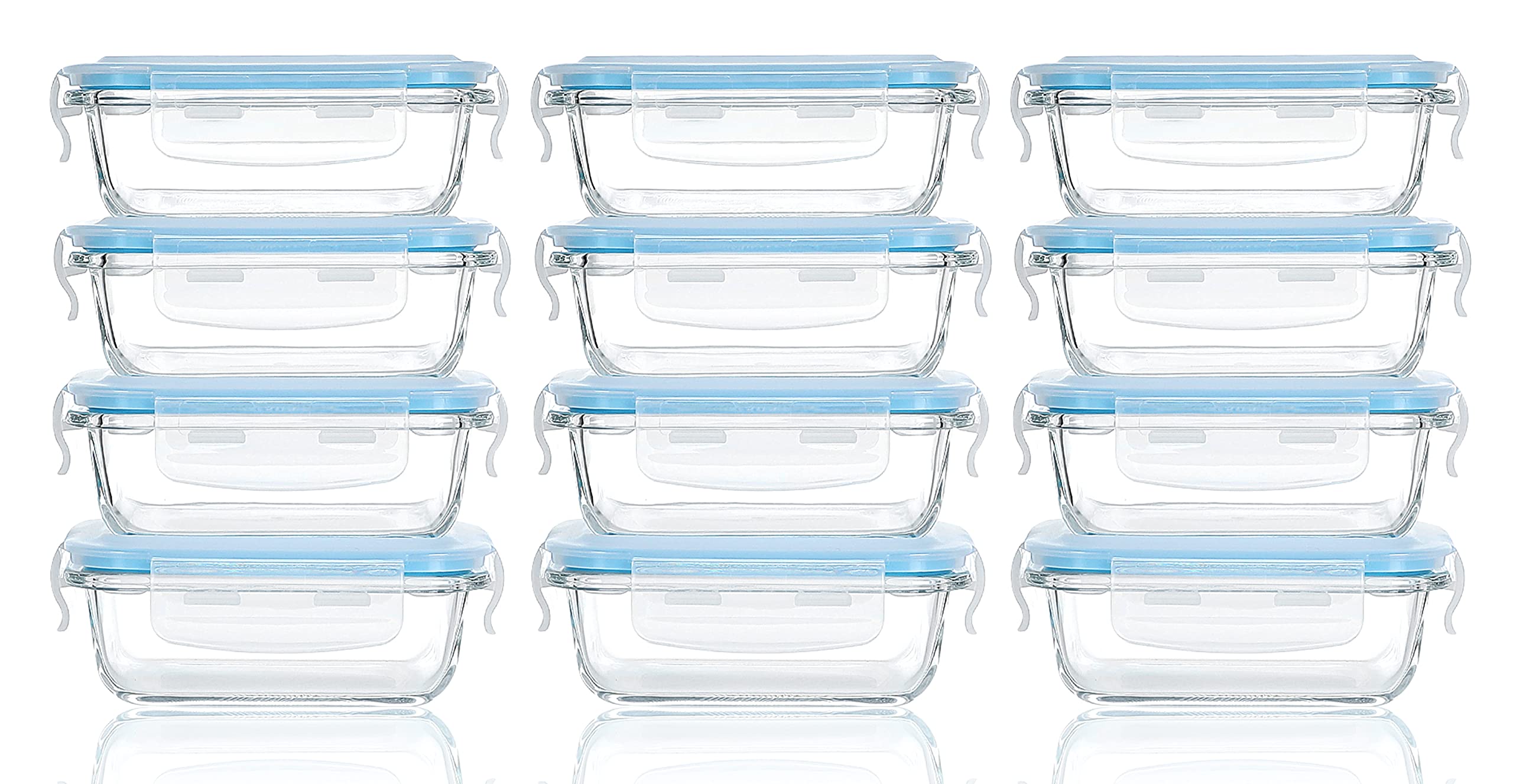 [12-Pack, 6.3oz] Small Glass Food Storage Containers, Small Glass Containers with Lids, Small Glass Jars for Snacks, Dips, Sauces, BPA Free, Freezer, Microwave & Dishwasher Friendly, Blue
