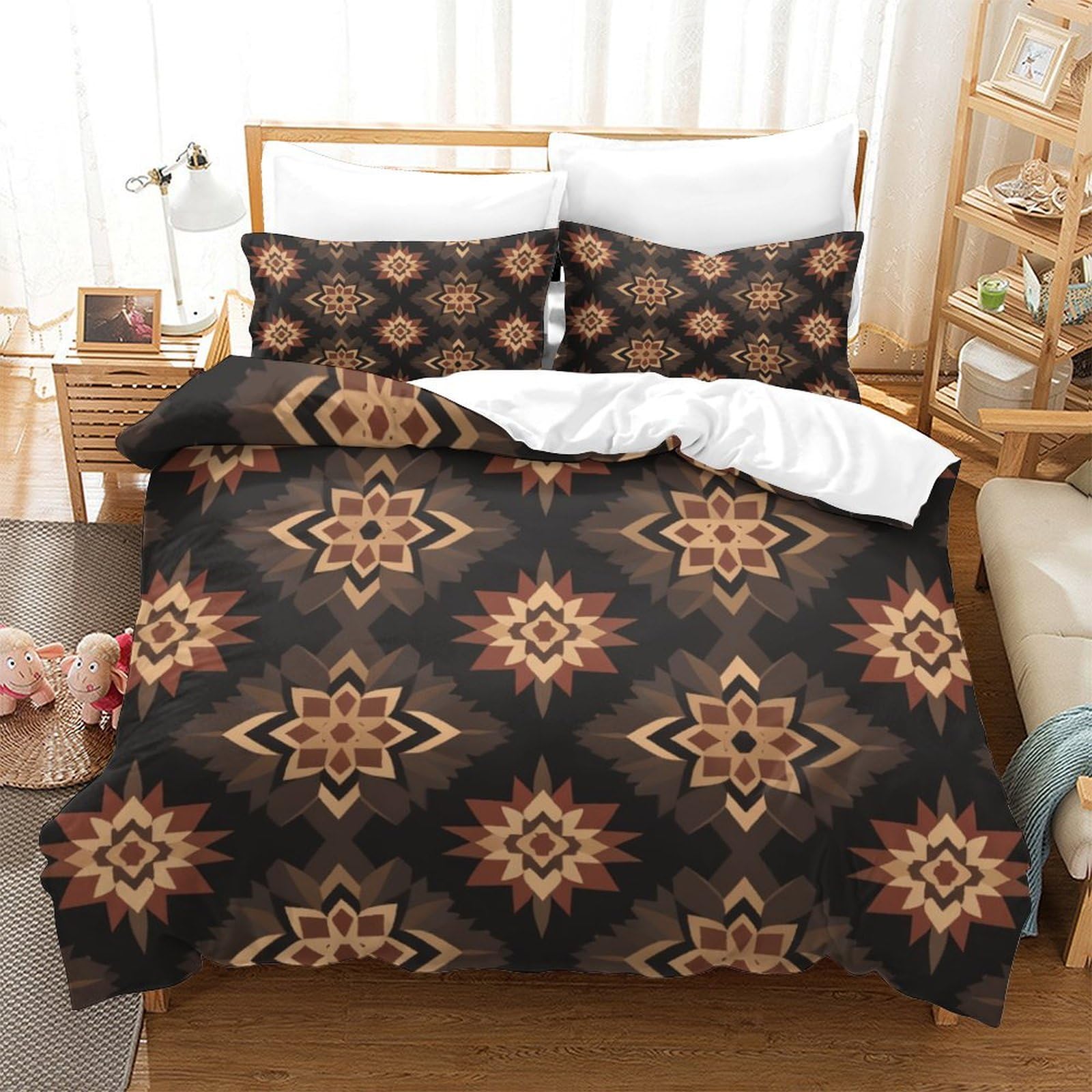 Parure de lit fleurs Super King 260x220 en microfibre avec housse de couette et taies d'oreiller
