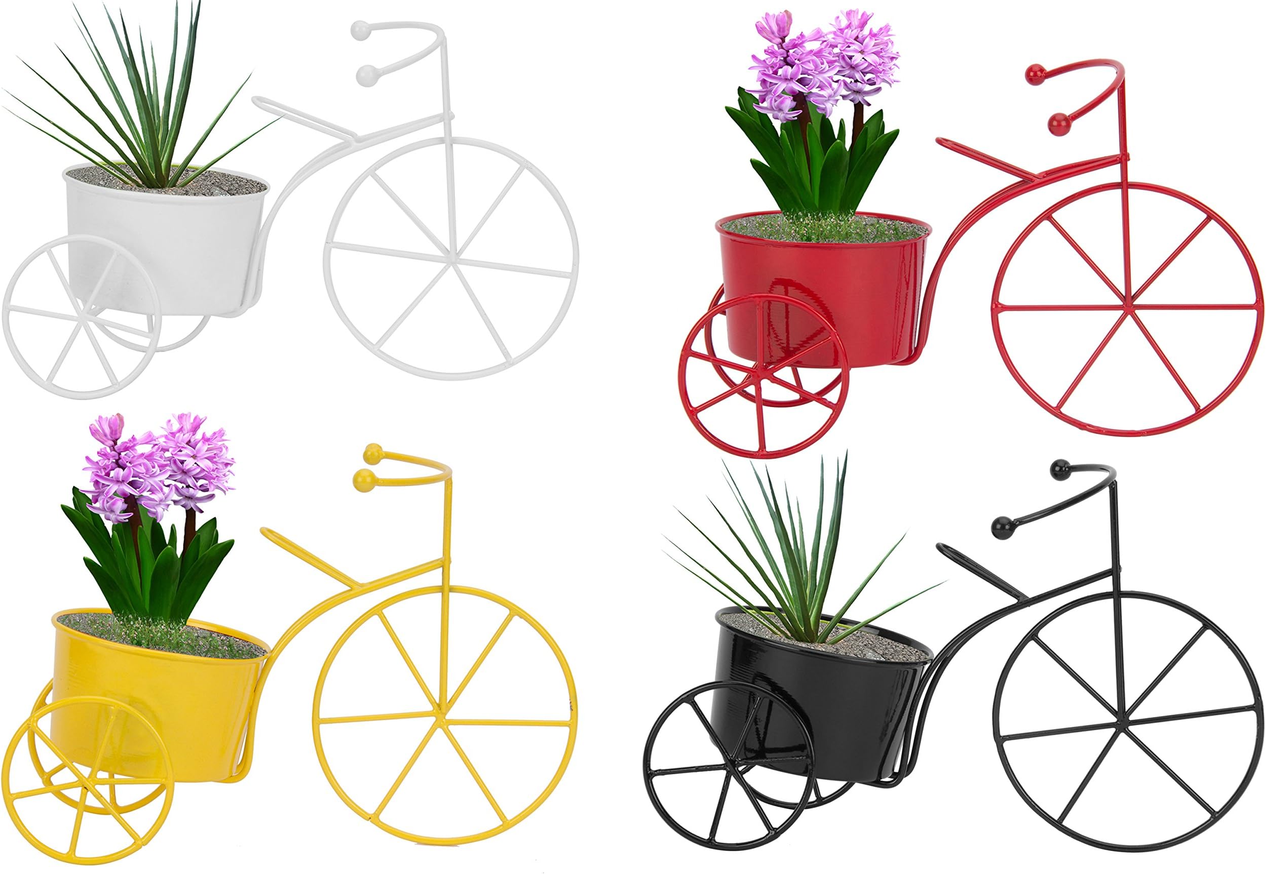 Metal Cycle Style Stand Planter, Multicolour, Standard, 4 Pieces