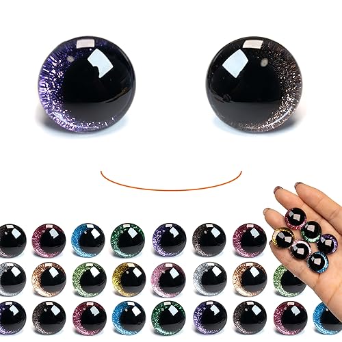 SEVENSUN 18mm Sparkling Off-Centered Glitter Safety Eyes, 128 pcs 10 Colors 3D Moon Glitter Eyes with Washers, Doll Making Stuffed Craft Crochet Safety Eyes for Crocheting Amigurumi - 18mm, 128 pieces, 10 colors