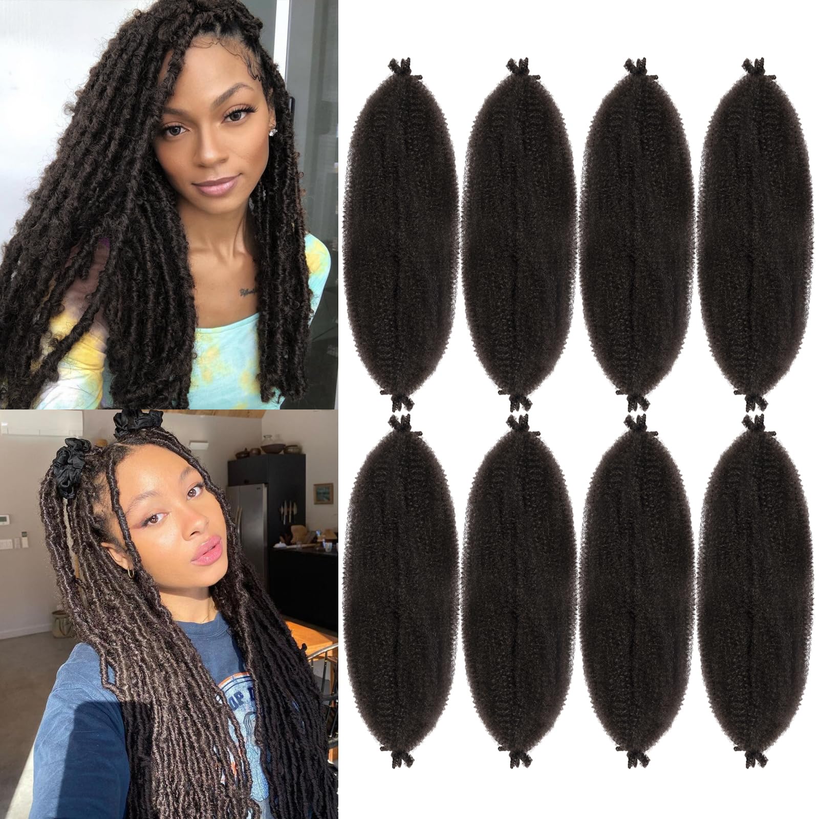 Springy Afro Twist Hair 24 inch 8Packs Pre Fluffed Marley Twist Braiding Hair Spring Twist Hair Wrapping Hair for Soft Locs Hair Extensions (4#