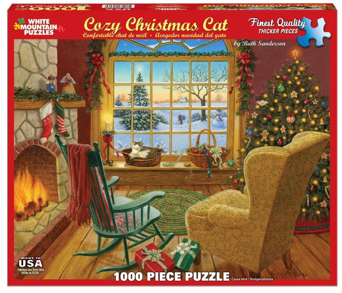 Amazon.com: White Mountain Puzzles Cozy Christmas Cat - 1000 Piece