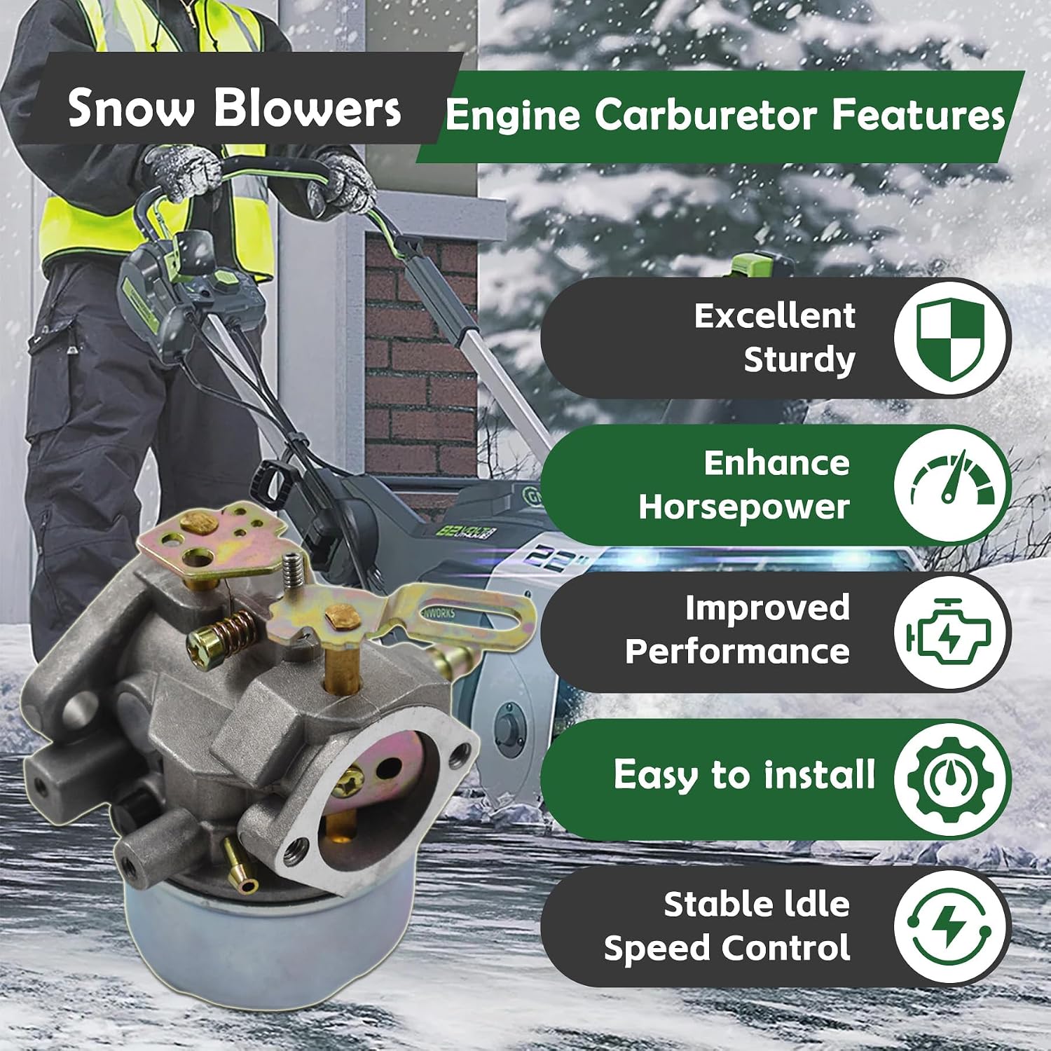 ALL-CARB 640349 640052 Carburetor Replacement for Tecumseh 8HP 9HP 10HP HMSK80 HMSK85 HMSK90 Snowblower