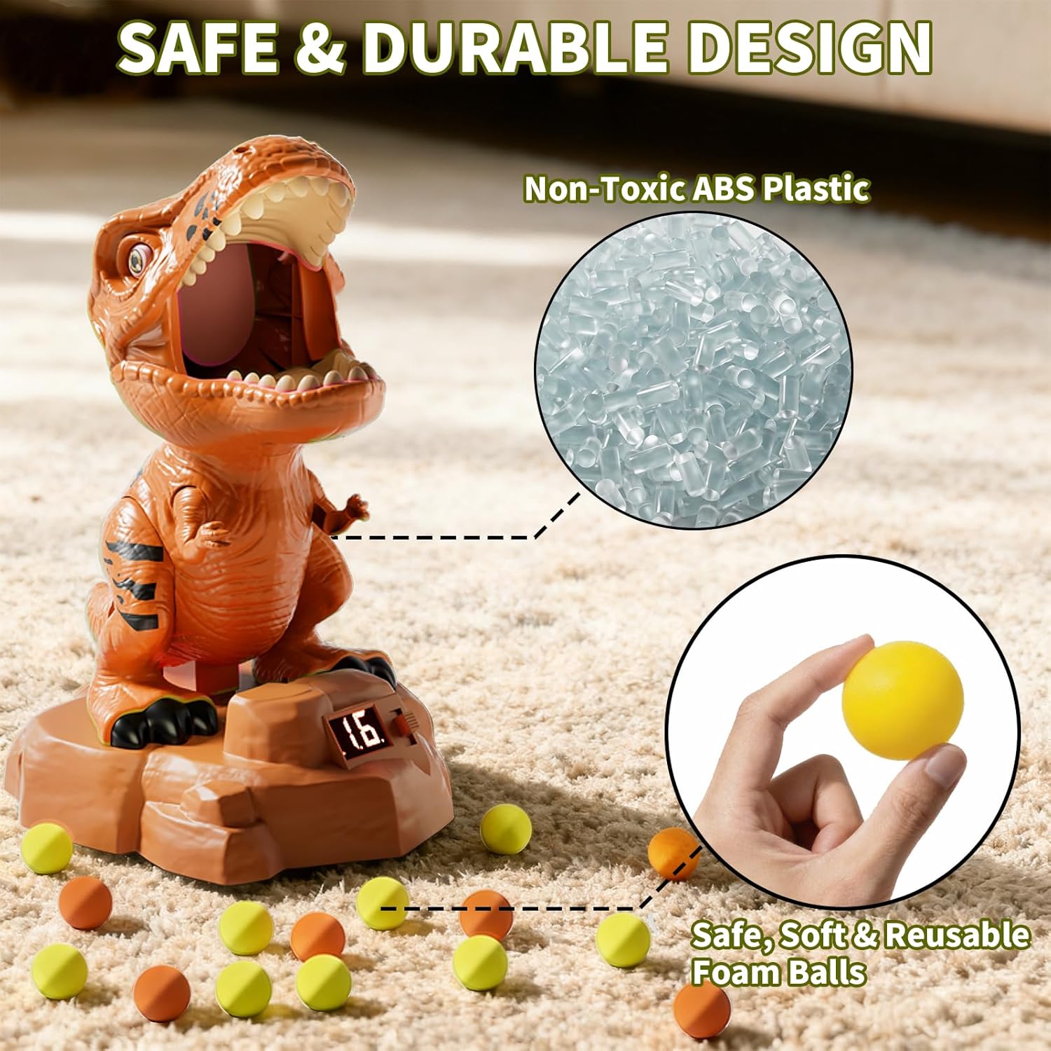 Dinosaur Shooting Game with Auto-Moving Target, 2 Air Blasters & 50 Foam Balls, Interactive Toy for Kids, Gift for Boys & Girls Ages 3 4 5 6 7 8 Years Old