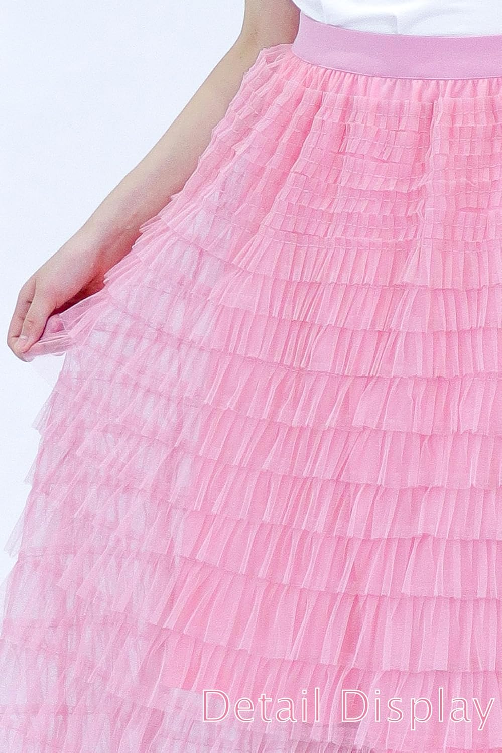 Women's Layered Long Maxi Tulle Skirts, High Waisted A Line Ruffle Tiered Layered Mesh Tutu Petticoat Tulle Skirt - Image 6