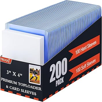 200 Card Sleeves Toploads for Cards,3 x 4 Baseball Card Protectors,Premium Standard Size Trading Hard Plastic Card Holder for Sports Football Cards(100 Hard Protectors +100 Soft Sleeves)