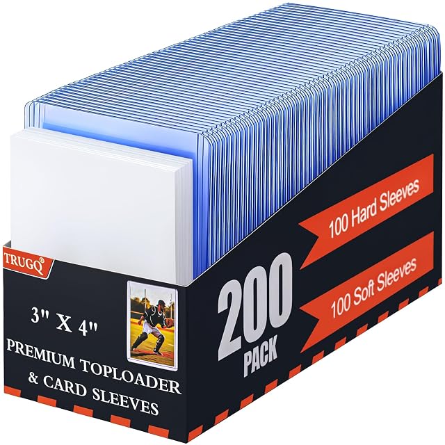 TRUGQ 200 Card Sleeves Toploads for Cards 3 x 4 Baseball Card Protectors Premium Standard Size Trading Hard