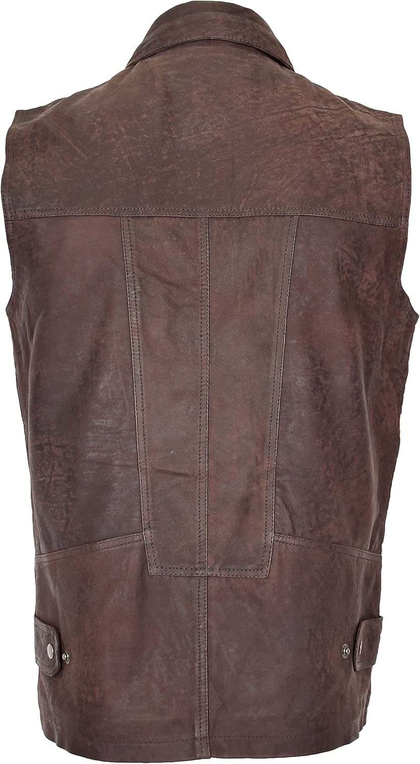 Mens Real Leather Gilet Vest Multi Purpose Waistcoat Roger Brown