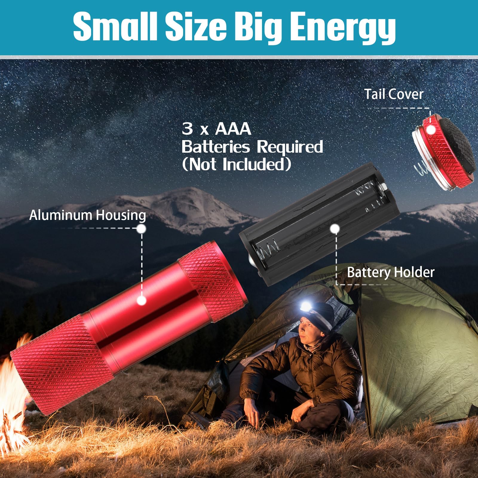 VIHOSE 48 mini linternas a granel, linterna de mano de aluminio brillante de 9 LED con cordón, pequeñas luces de antorcha para huracán, emergencia, lectura nocturna para niños, camping y recuerdos de