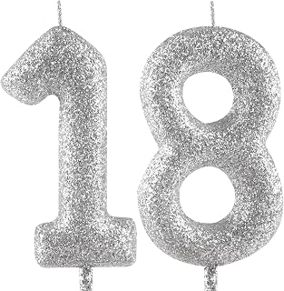 Glitter Silver Birthday Candles,Number 18 Candle,Happy 18th Birthday Candles for Girls Cake Topper Decor,2.36inch Number Candle Party Celebration Anniversary Decoration
