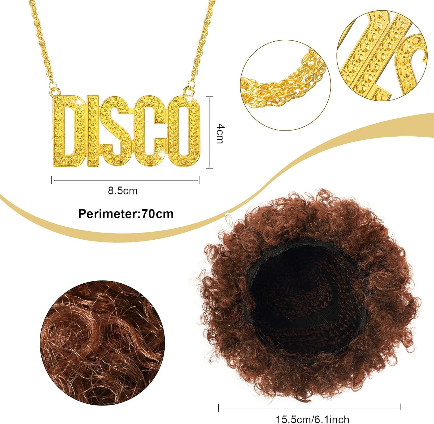 Shihanee 4 Pcs Mardi Gras Men 60s 70s Disco Costume Hippie Outfit Floral Shirt Wig Sunglass Gold Necklace for Cosplay Party - Image 2