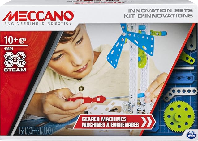 Meccano 6047097 - Kit de invenciones con Engranajes, con 2 Herramientas y 1 Perforadora Maker Tool