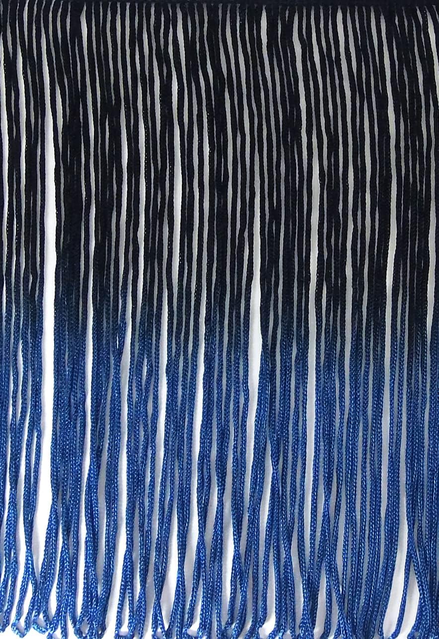2 Yards of 12" Ombre Tie Dye Multicolor Chainette Fringe Thread Tonal Loop Tassel Fringe- Black & Blue Shades