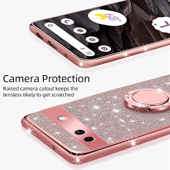 for Google Pixel 7a Case, Glitter Rose Crystal Soft TPU Luxury Cute Protective Cover with Kickstand for Google Pixel 7a (6.1)
