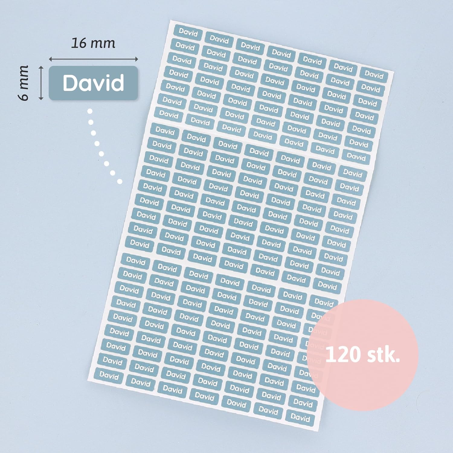 175 Mini Name Stickers for Minidinge - Grey Blue Graublau