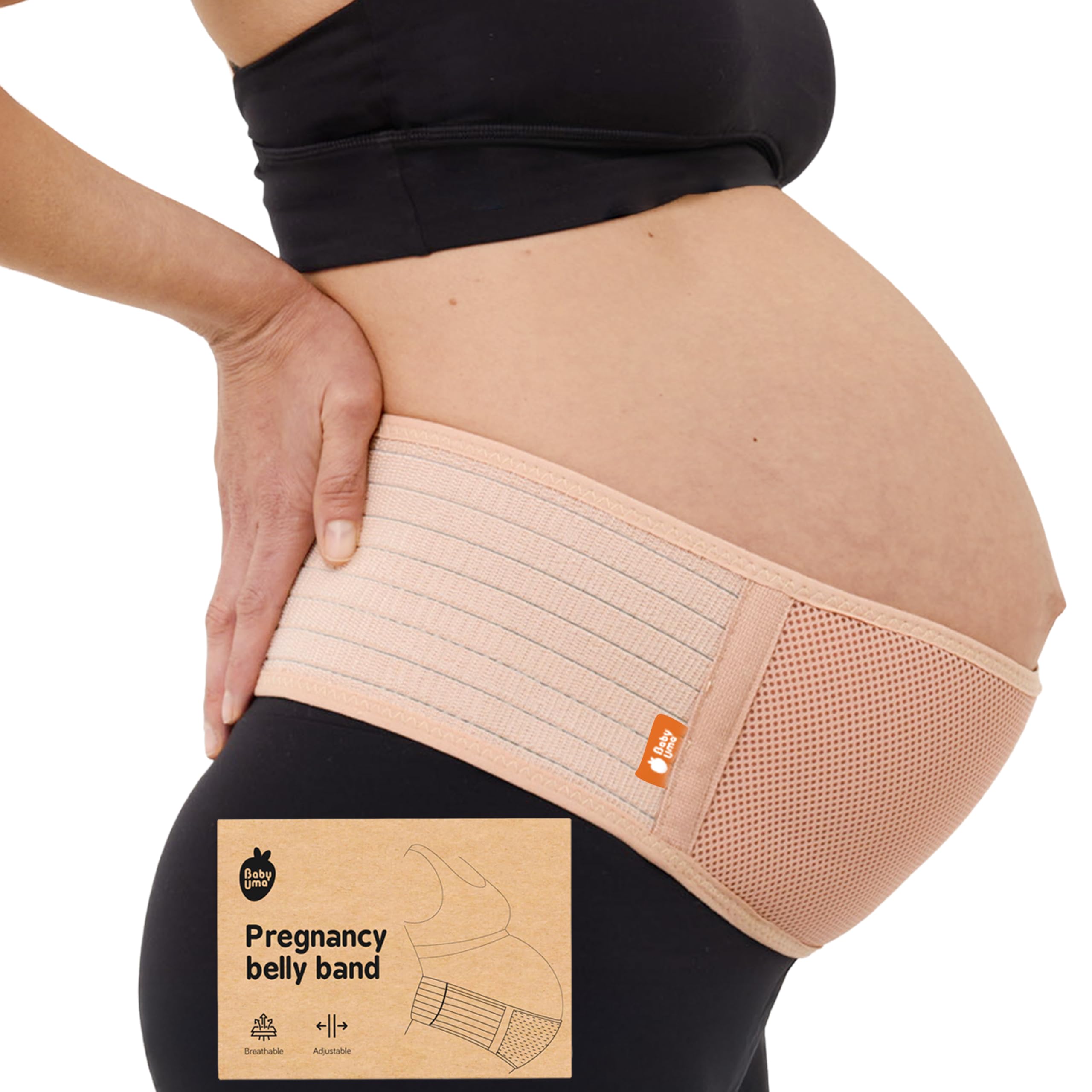 Baby Uma Pancera Gravidanza Fascia Gravidanza Donna, Leggera e Traspirante, Pancera Gravidanza con Chiusura Velcro Regolabile, Supporto Pancia e Schiena Confortevole (M/L)