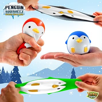 YoYa Toys Penguin Squisheez Squishy Stress Relief Balls (Set of 4) | Stretchy Fidget Animal Shaped Toys for Boys, Girls & Adults | Stretch Penguin Squeeze Toy | Great for ADHD, Autism, Anxiety