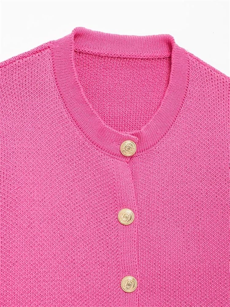 Women's Knitted Cardigan Sweater with Golden Buttons, Patch