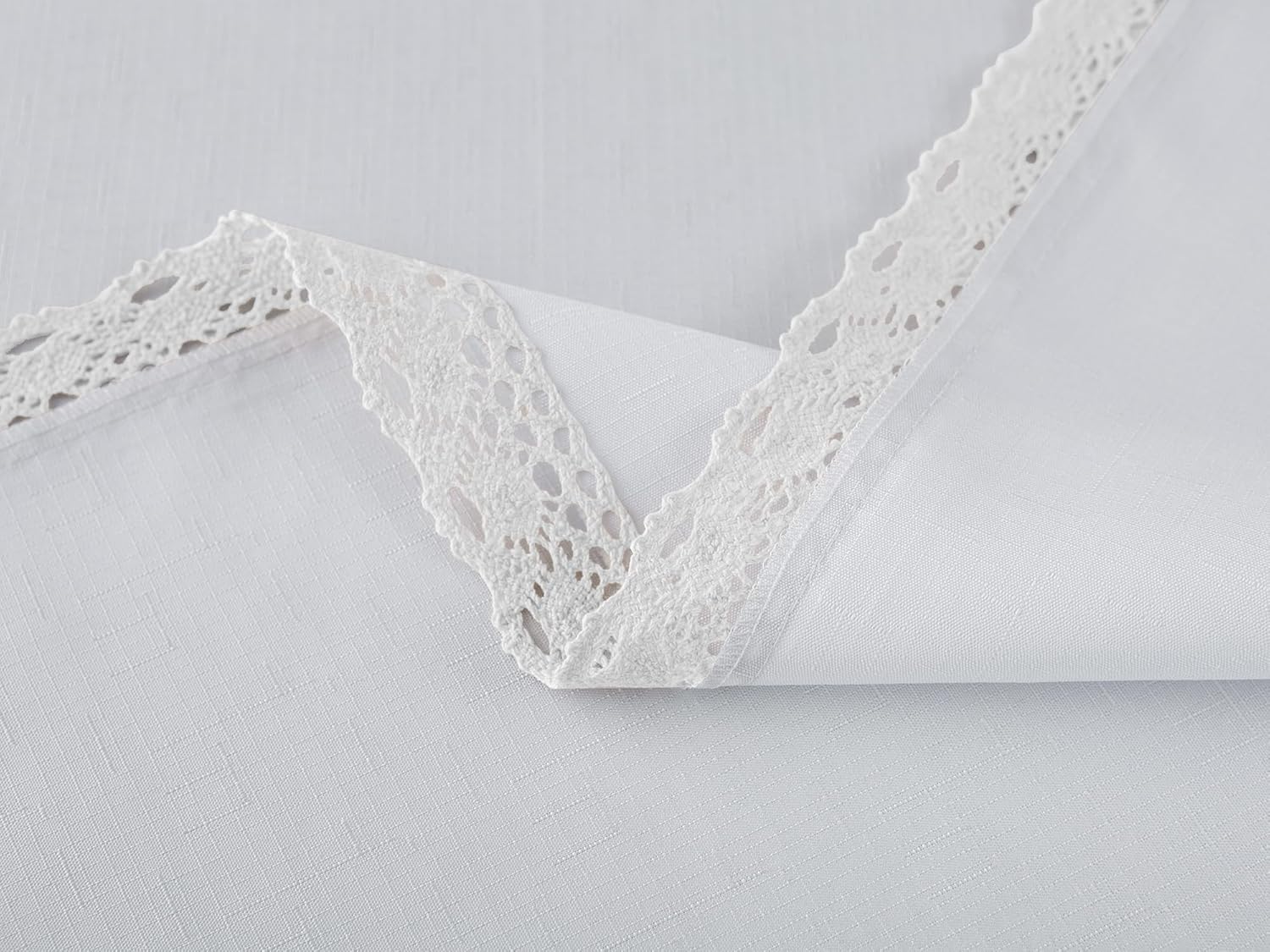 EHouseHome Faux Linen Tablecloth with Lace Trim - Waterproof/Spill Proof/Stain Resistant/Wrinkle Free/Oil Proof - for Banquet, Parties, Dinner,Wedding,Holiday,White Rectangle 60x102Inch