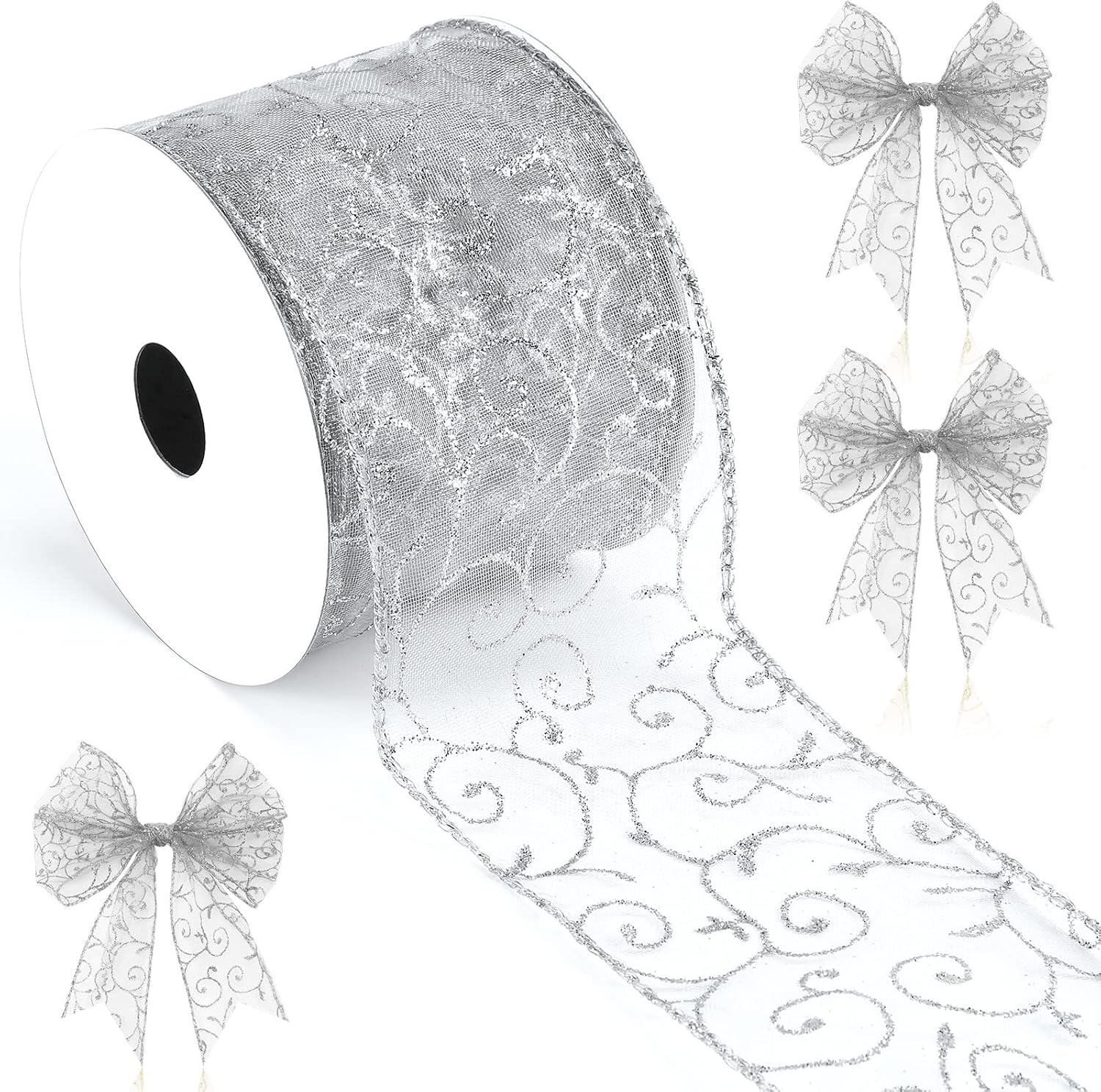 Christmas Wired Glitter Ribbon Christmas Tree Glitter Organza Ribbon