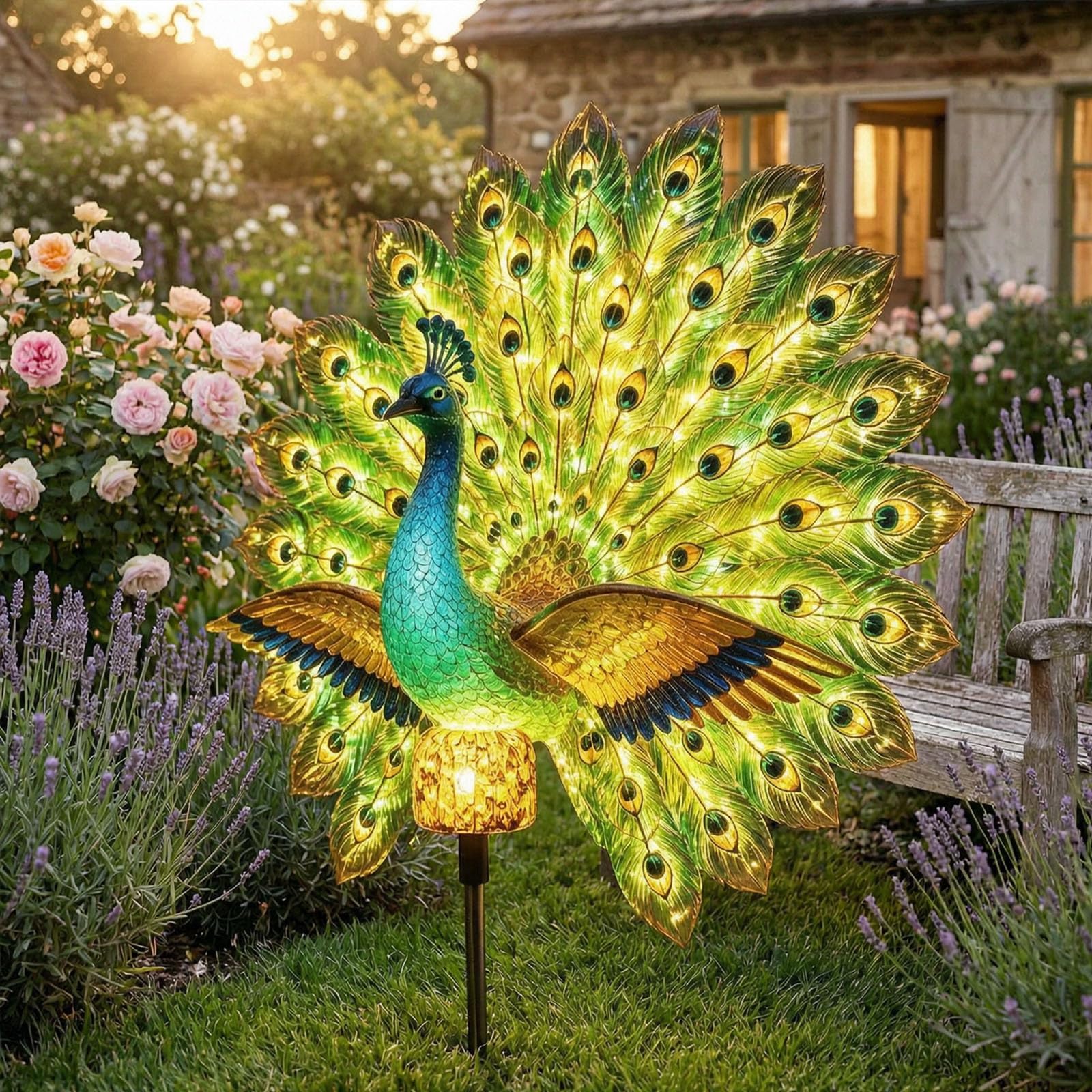 1 PC Solar Powered Peacock Garden Sculpture Weatherproof Outdoor LED Light