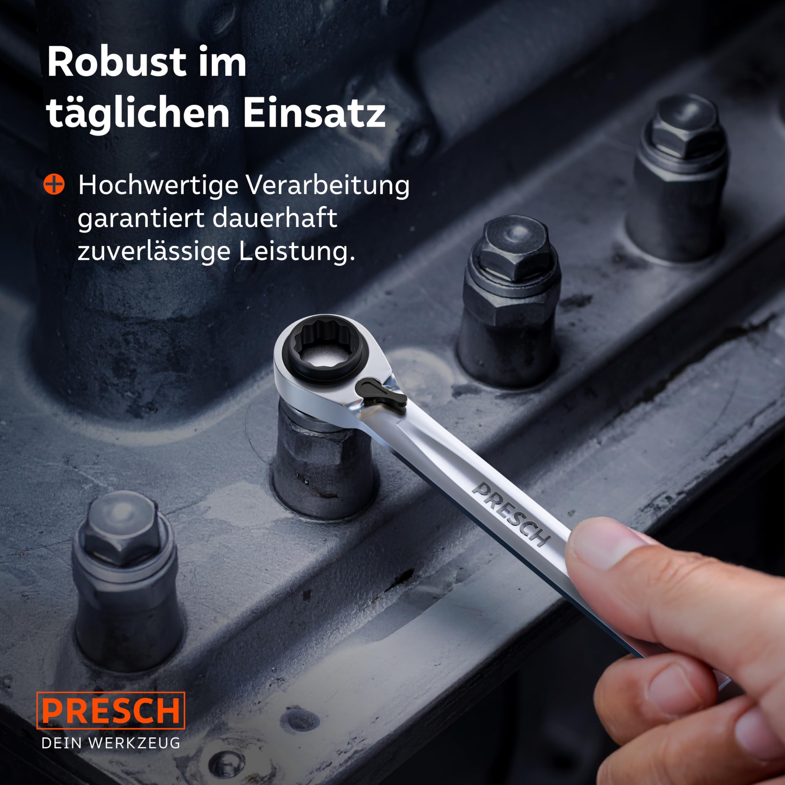 PRESCH 4 in 1 Ratschenschlüssel Set 3tlg. (8-19mm) inkl. Tasche - Umschaltbare Ratschenfunktion - Ringratschenschlüssel mit 90 Zähnen & 4° Rückholwinkel - Robuste Ratschenringschlüssel